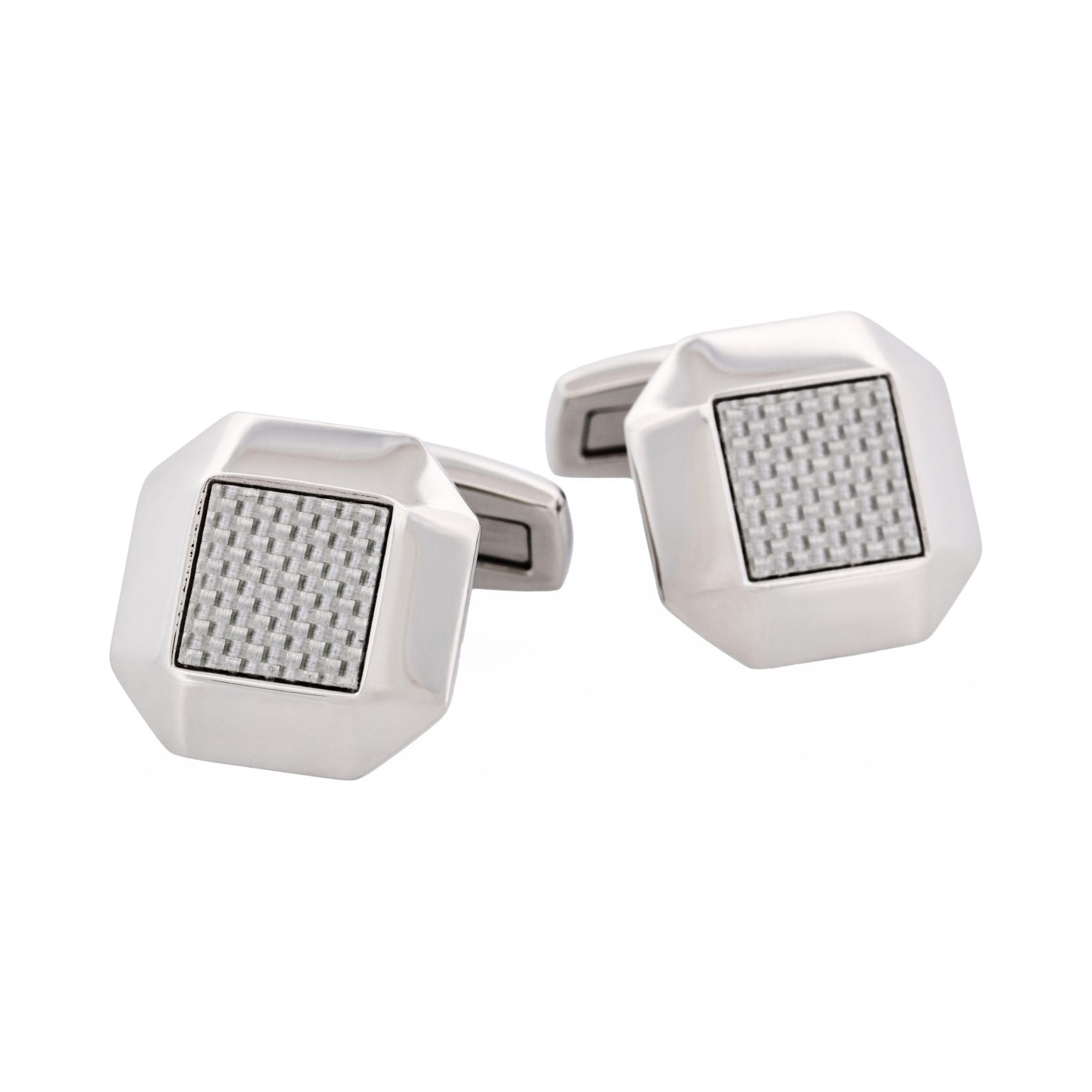 Polished Octagonal Stainless Steel & Silver Fibreglass Cufflinks