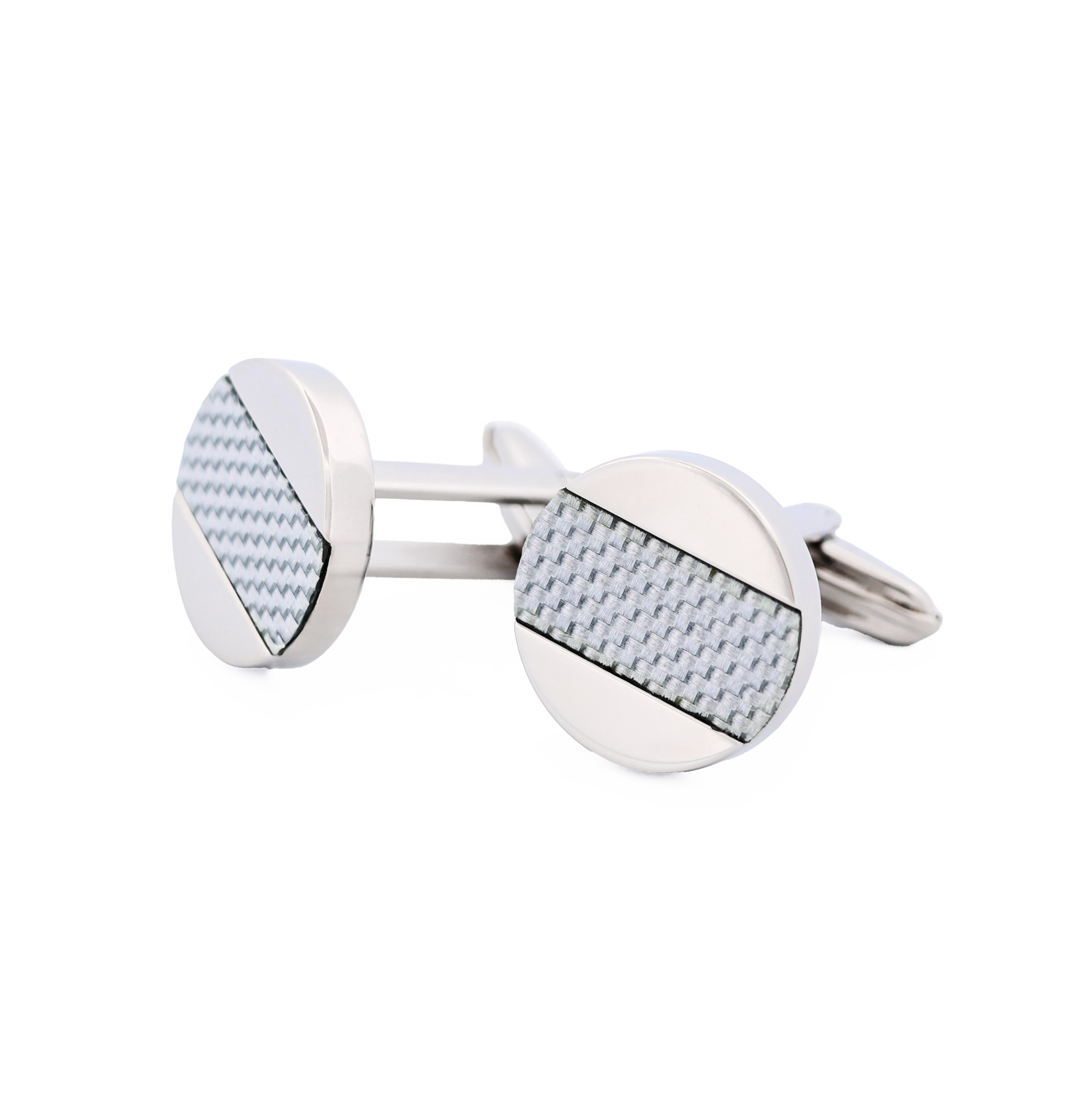 Stainless Steel Silver Fibreglass Cufflinks