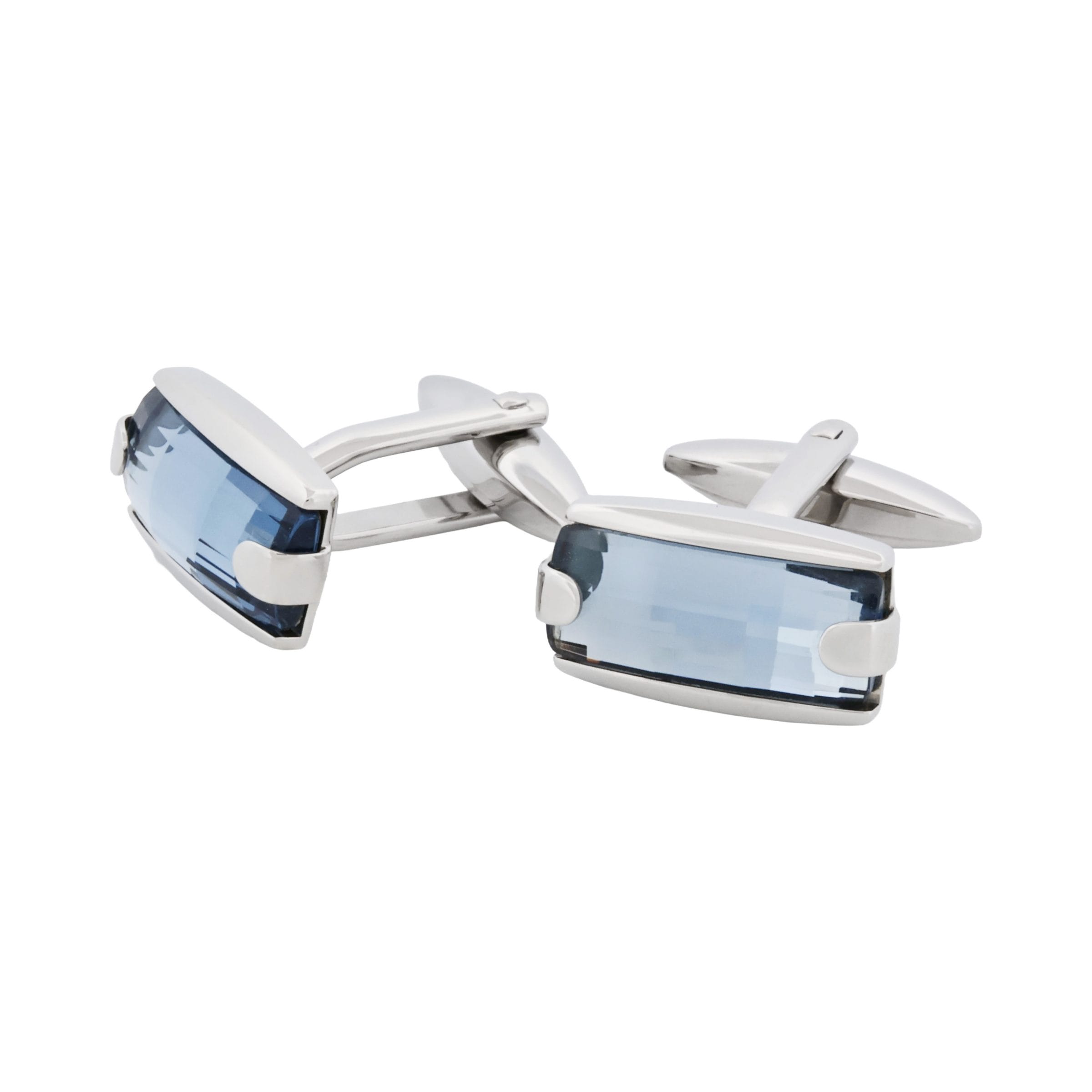 Polished Stainless Steel with Swarovski Aquamarine Crystal Cufflinks