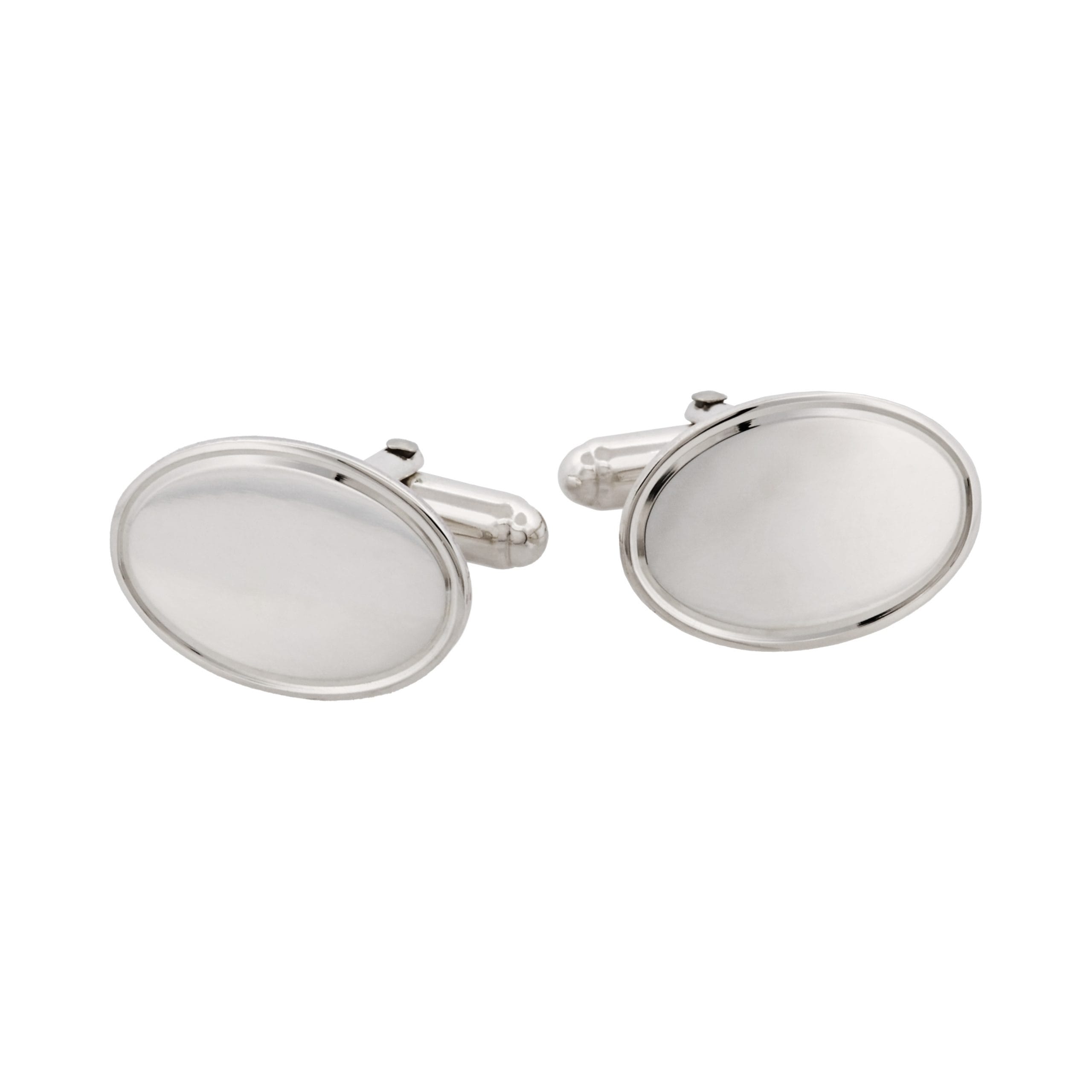 Polished Sterling Silver Oval Cufflinks with Engine Turn line border
