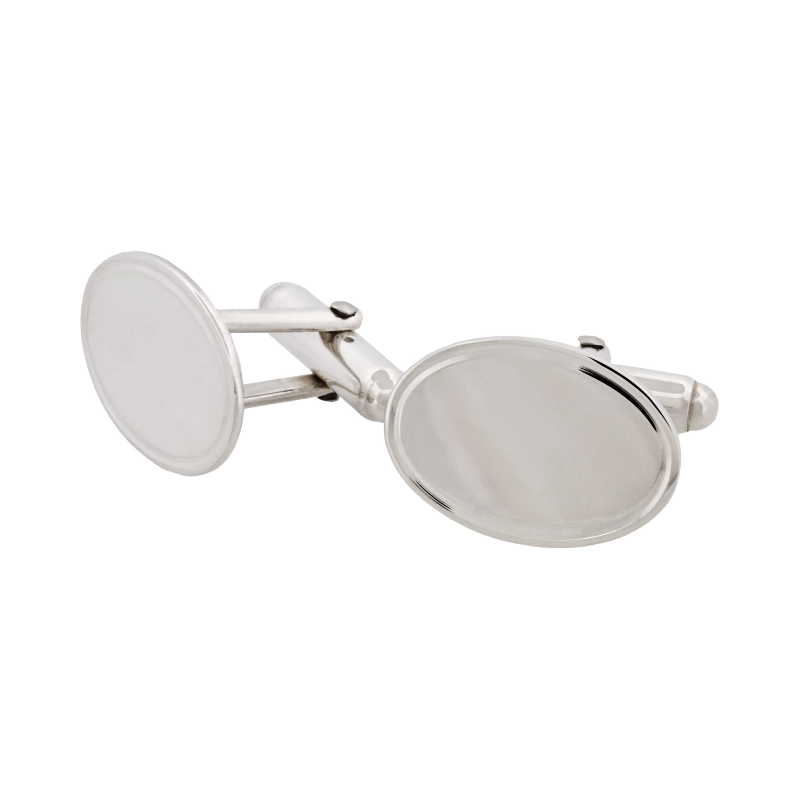 Polished Sterling Silver Oval Cufflinks with Engine Turn line border