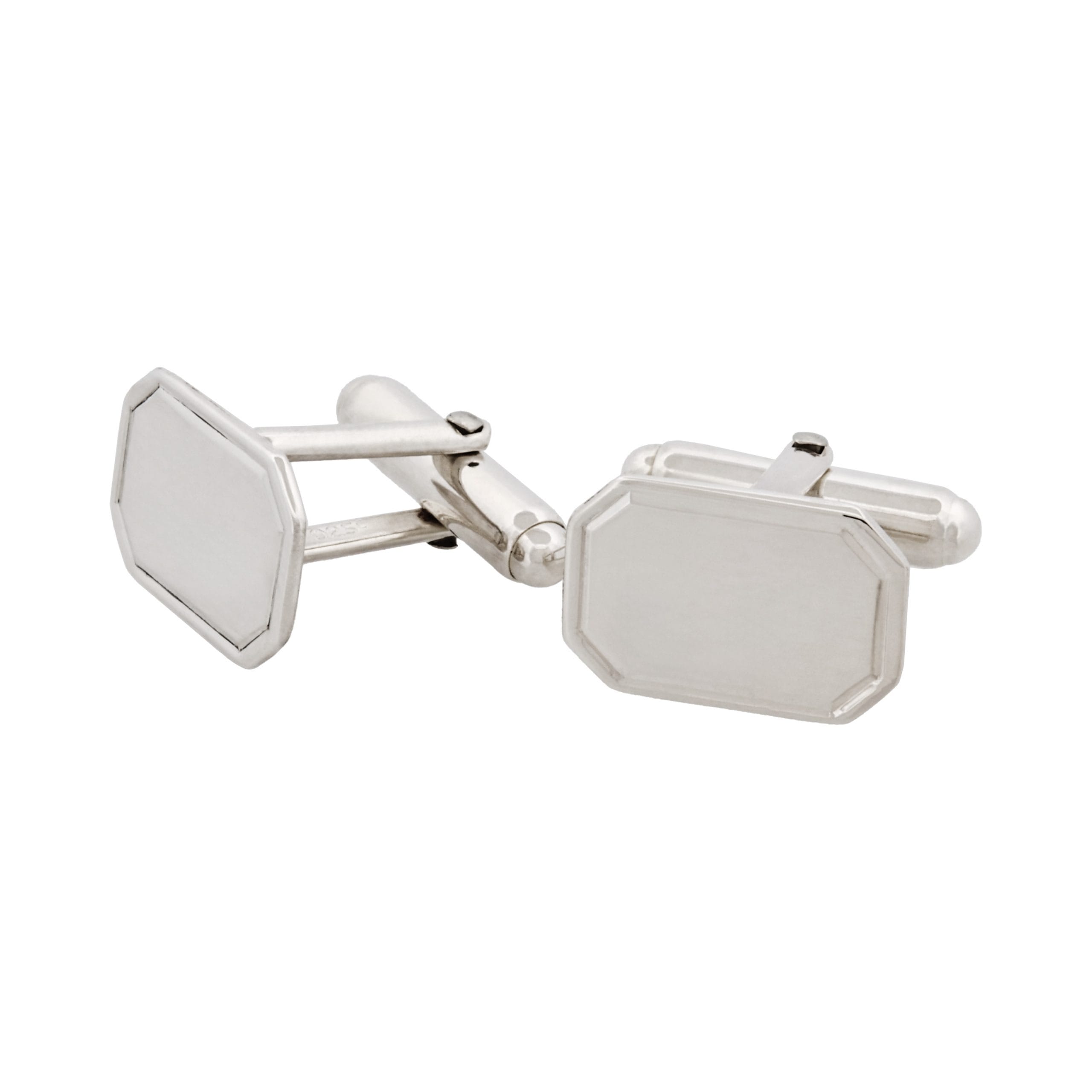 Polished Sterling Silver Octogon Cufflinks with Engine Turn line border