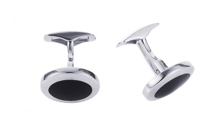 Sterling Silver & Onyx Oval Cufflinks
