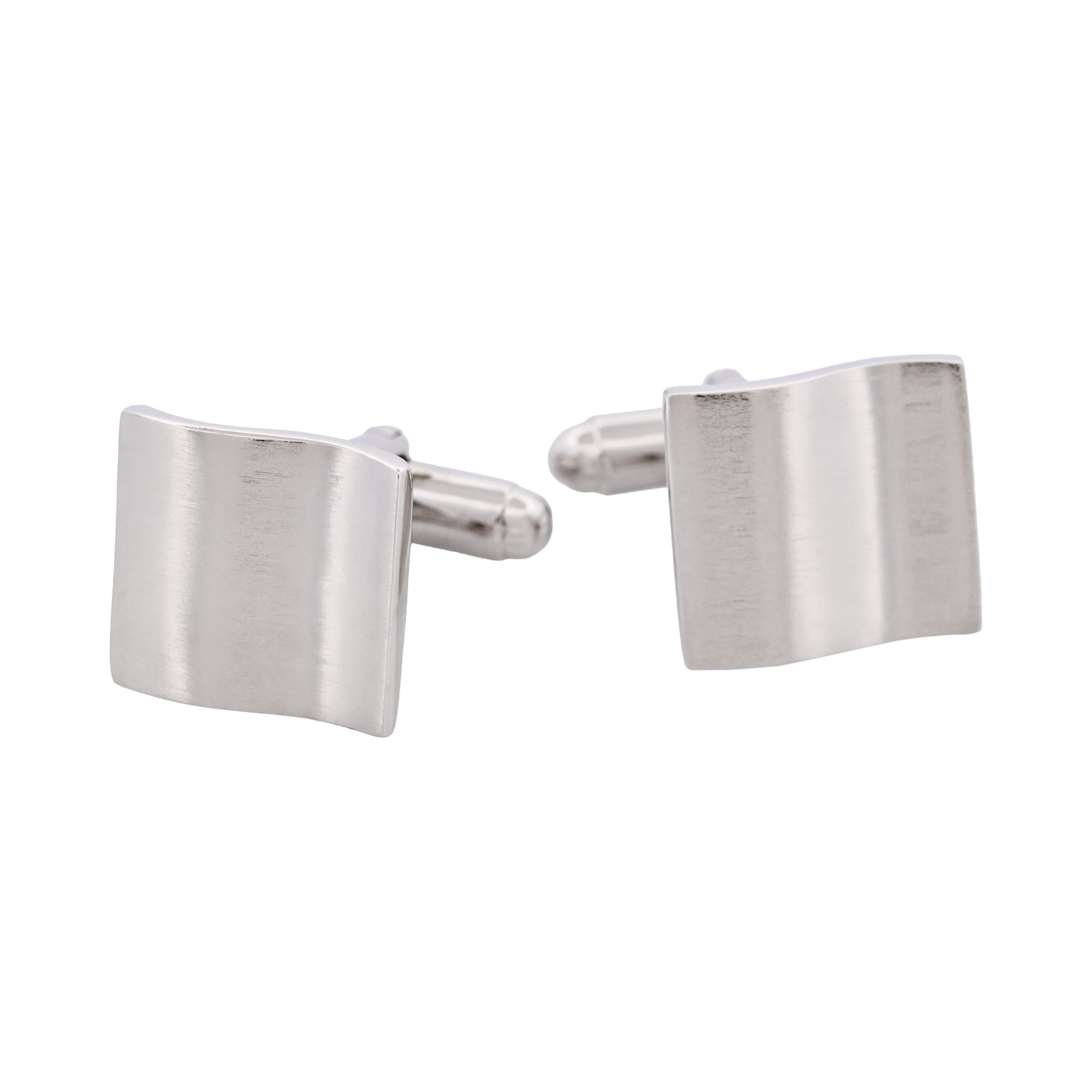 Brushed Rhodium Plated Sterling Silver Wave Cufflinks