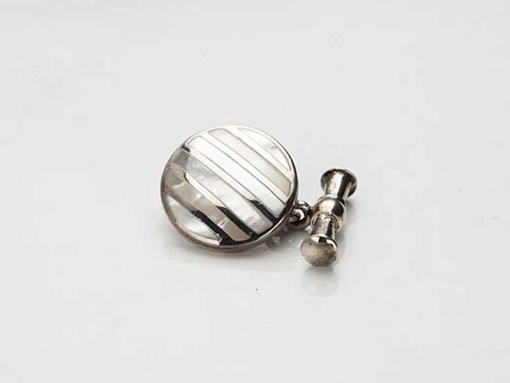 Sterling Silver & Mop Round T-Bar Chain Cufflinks