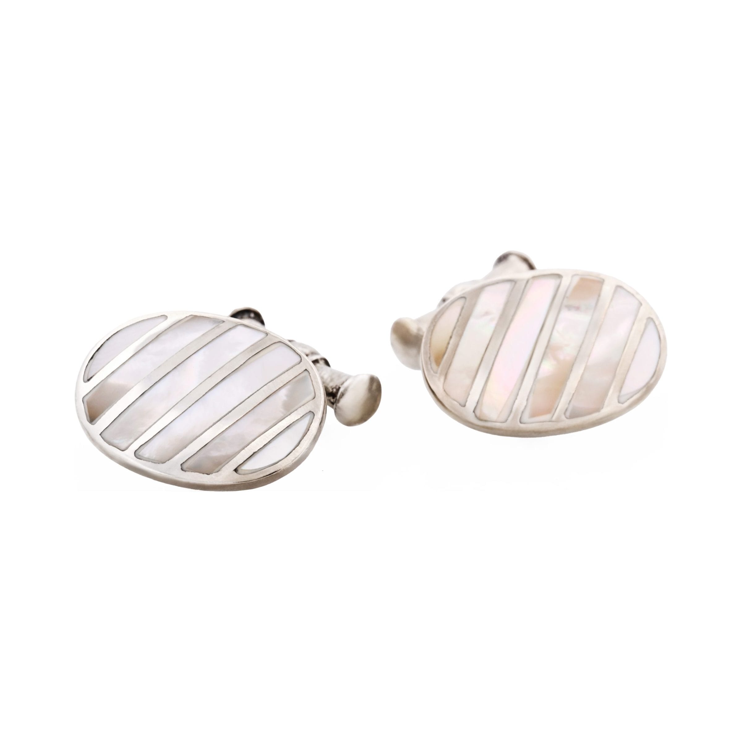 Oval Mop Striped Sterling Silver Chain Cufflinks