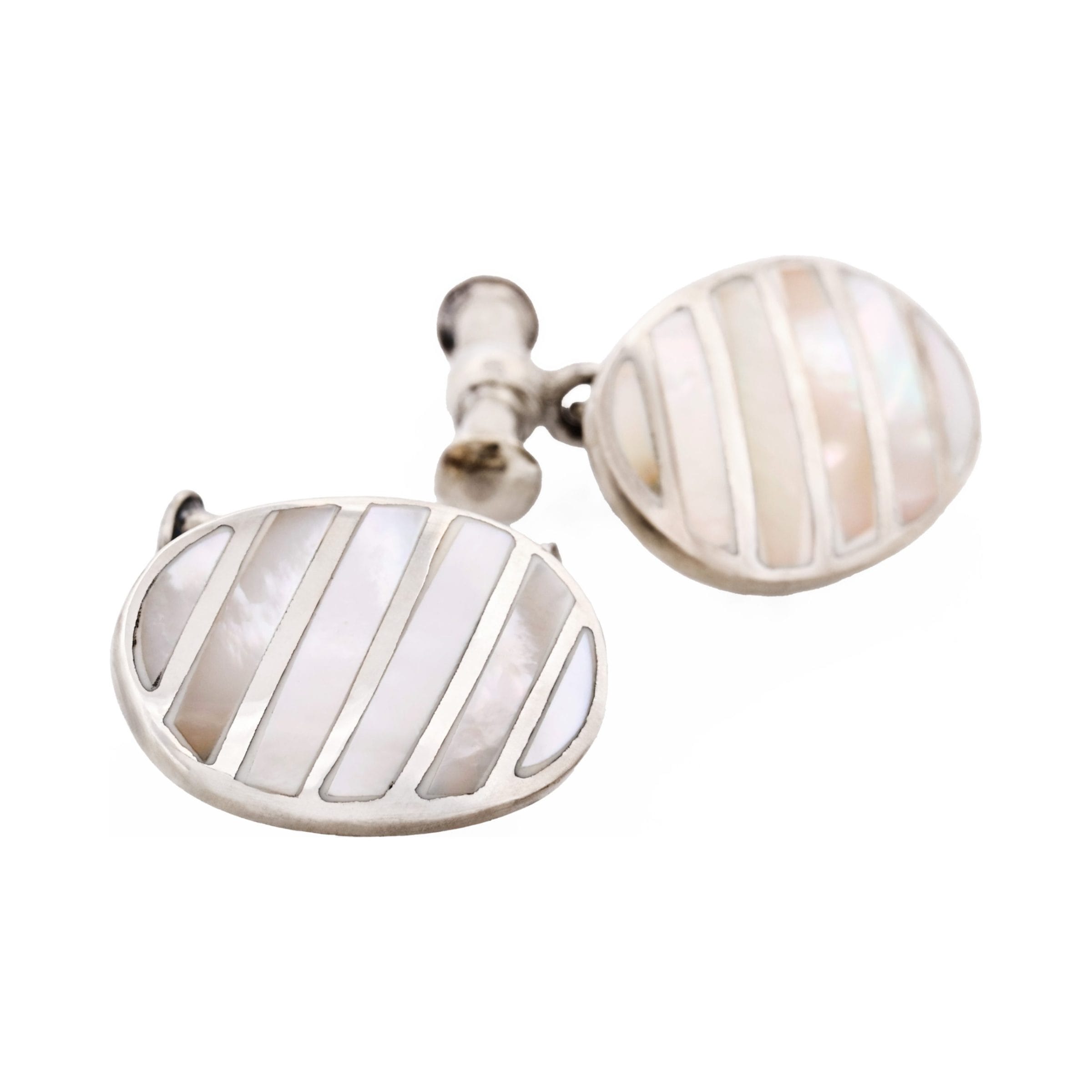 Oval Mop Striped Sterling Silver Chain Cufflinks