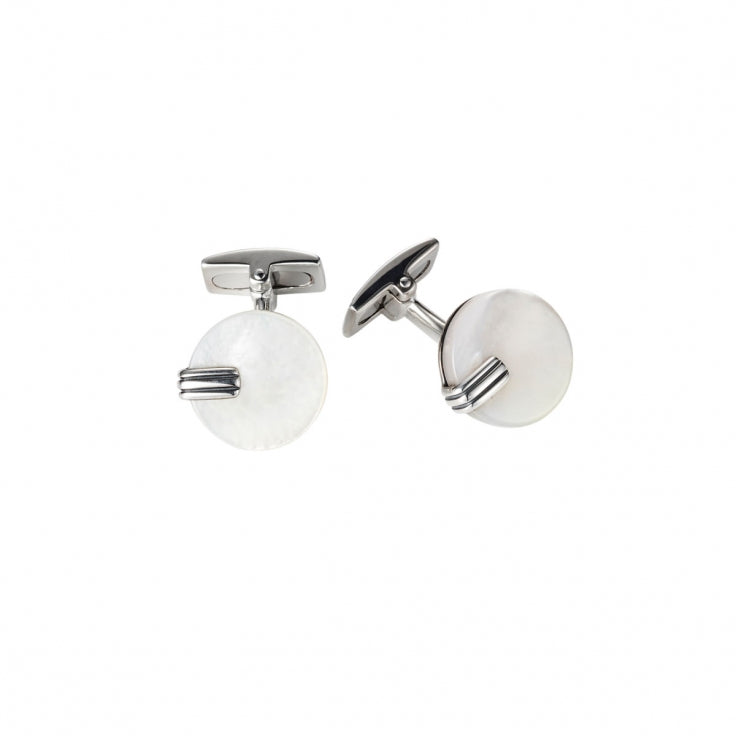 Sterling Silver & Mop Round Cufflinks