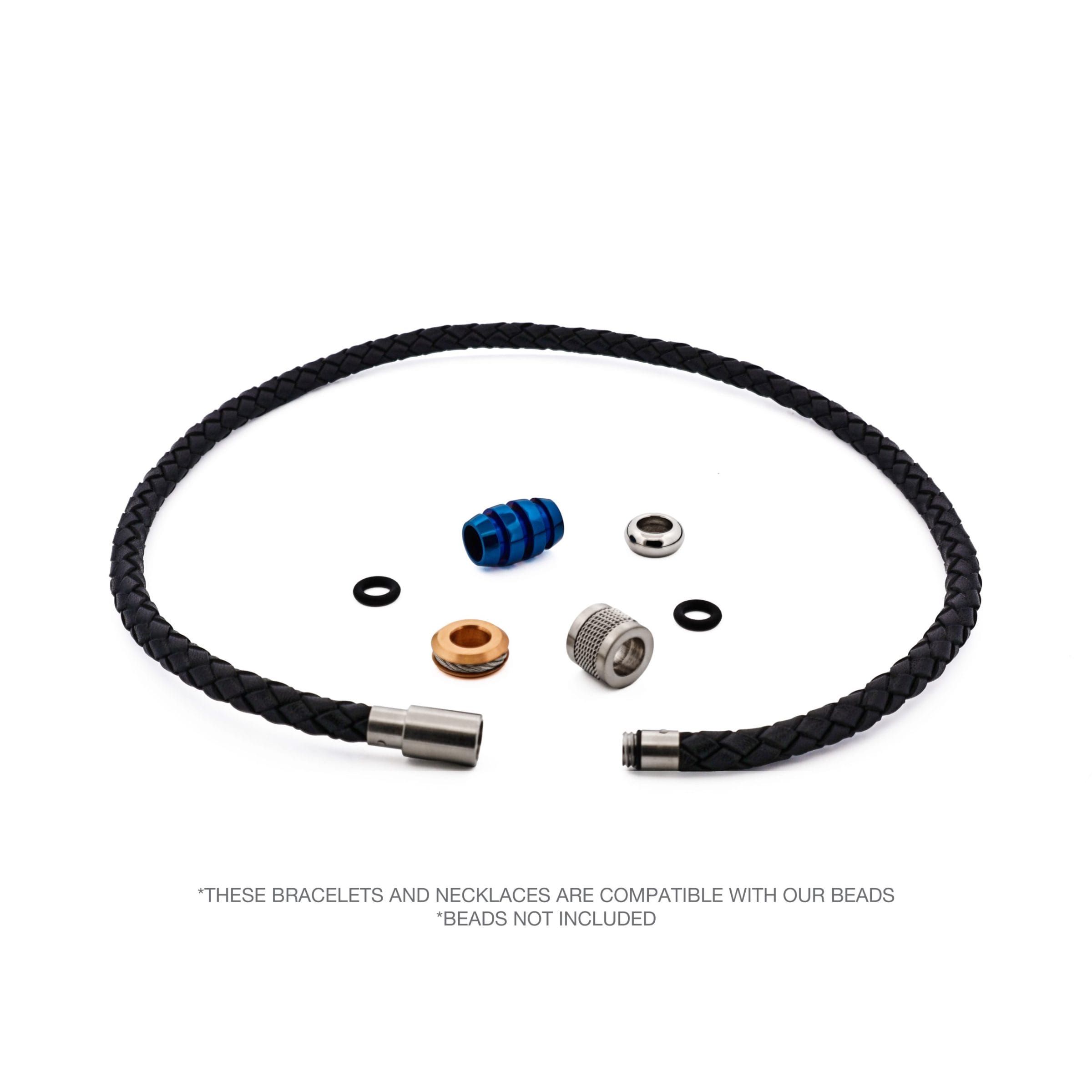 Black Leather/Stainless Steel Neck Chain