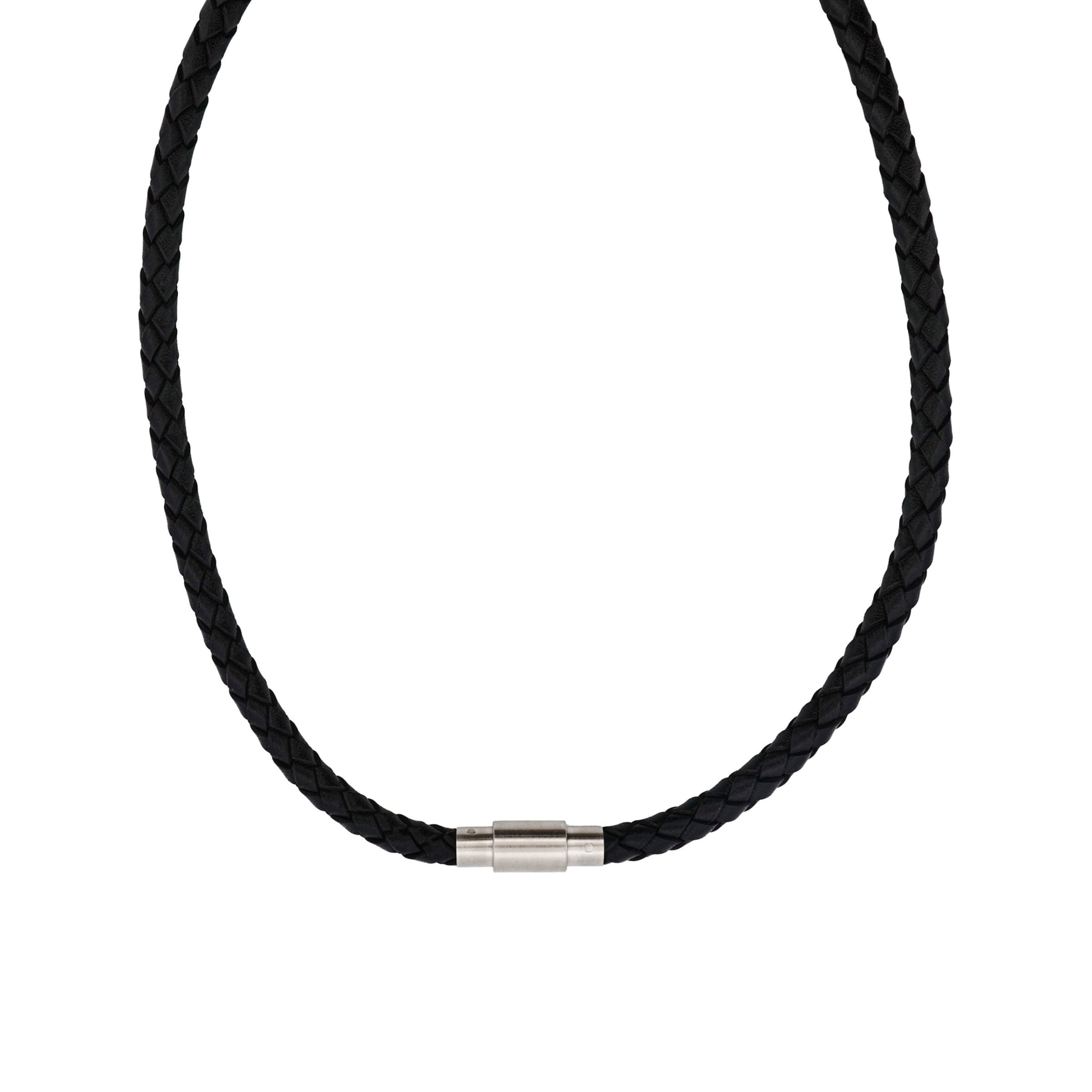 Black Leather/Stainless Steel Neck Chain