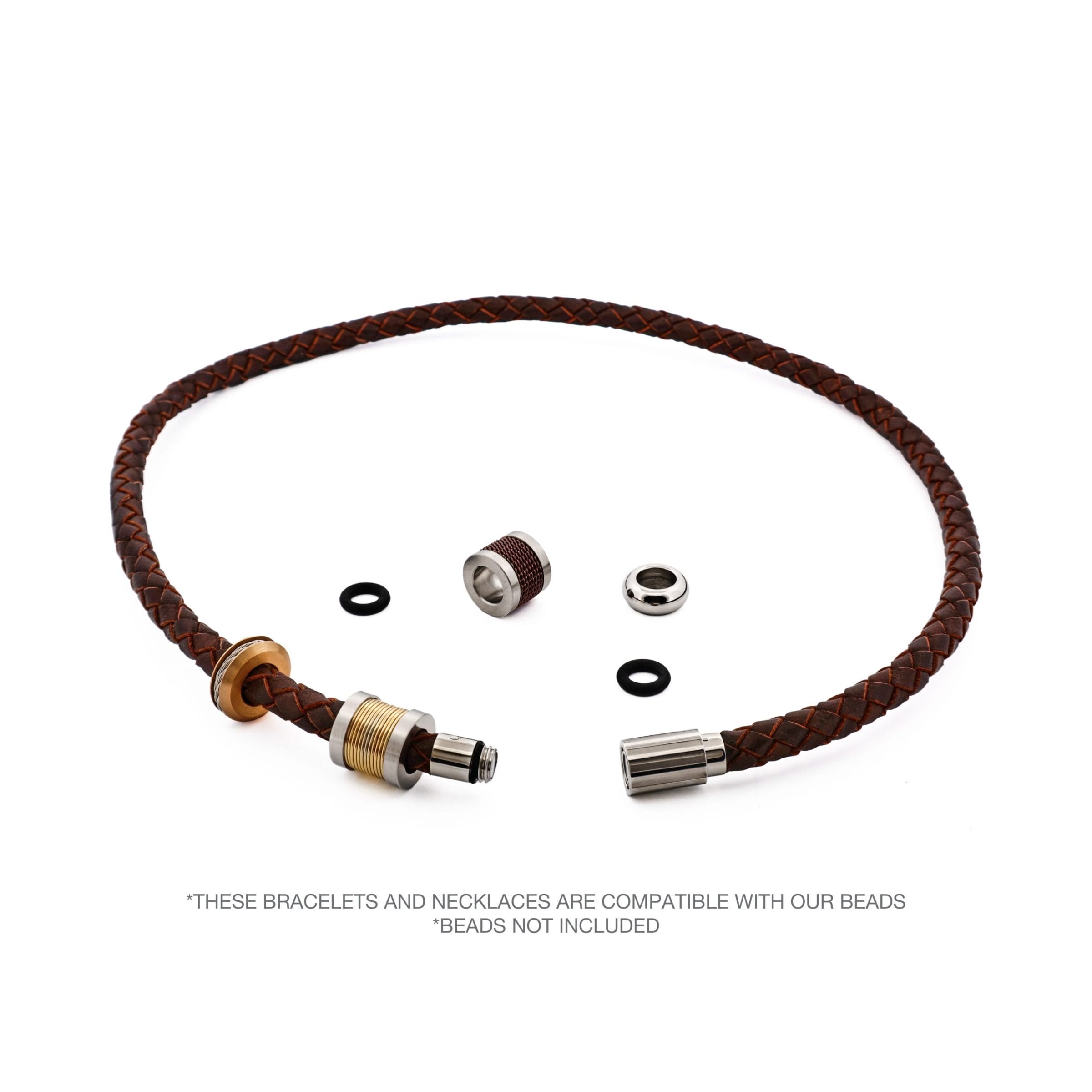Brown Leather-Stainless Steel Neck Chain