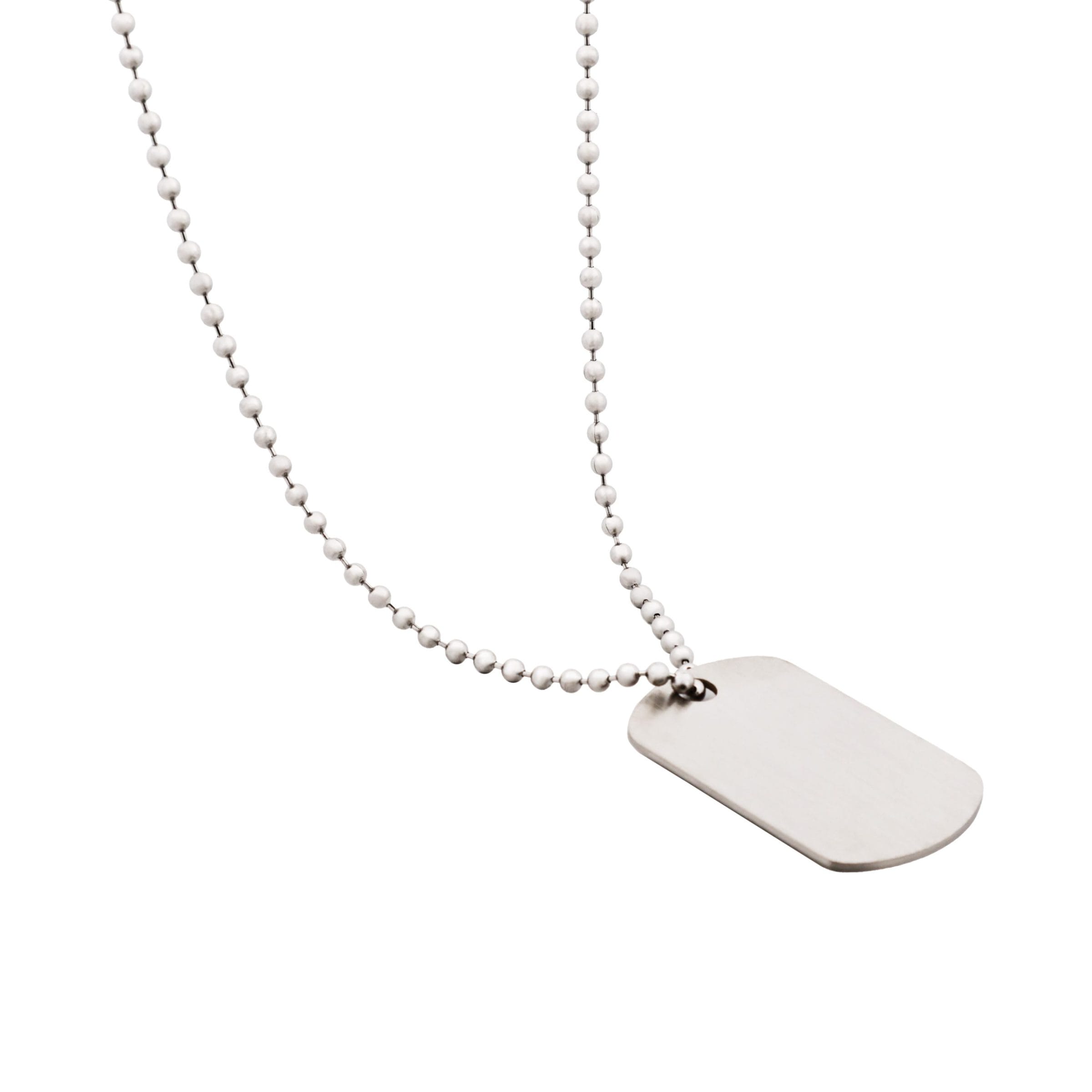 Brushed Steel Single Dog Tag Pendant with Stainless Steel 55cm Ball Chain