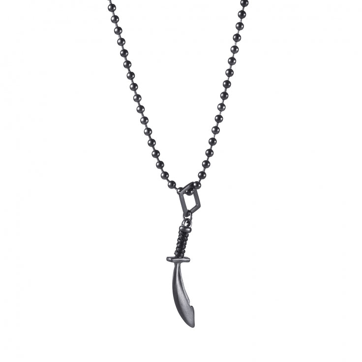 Ion Plated Antique Gunmetal Stainless Steel Cutlass Pendant on Matching 55 Cm Ball Chain