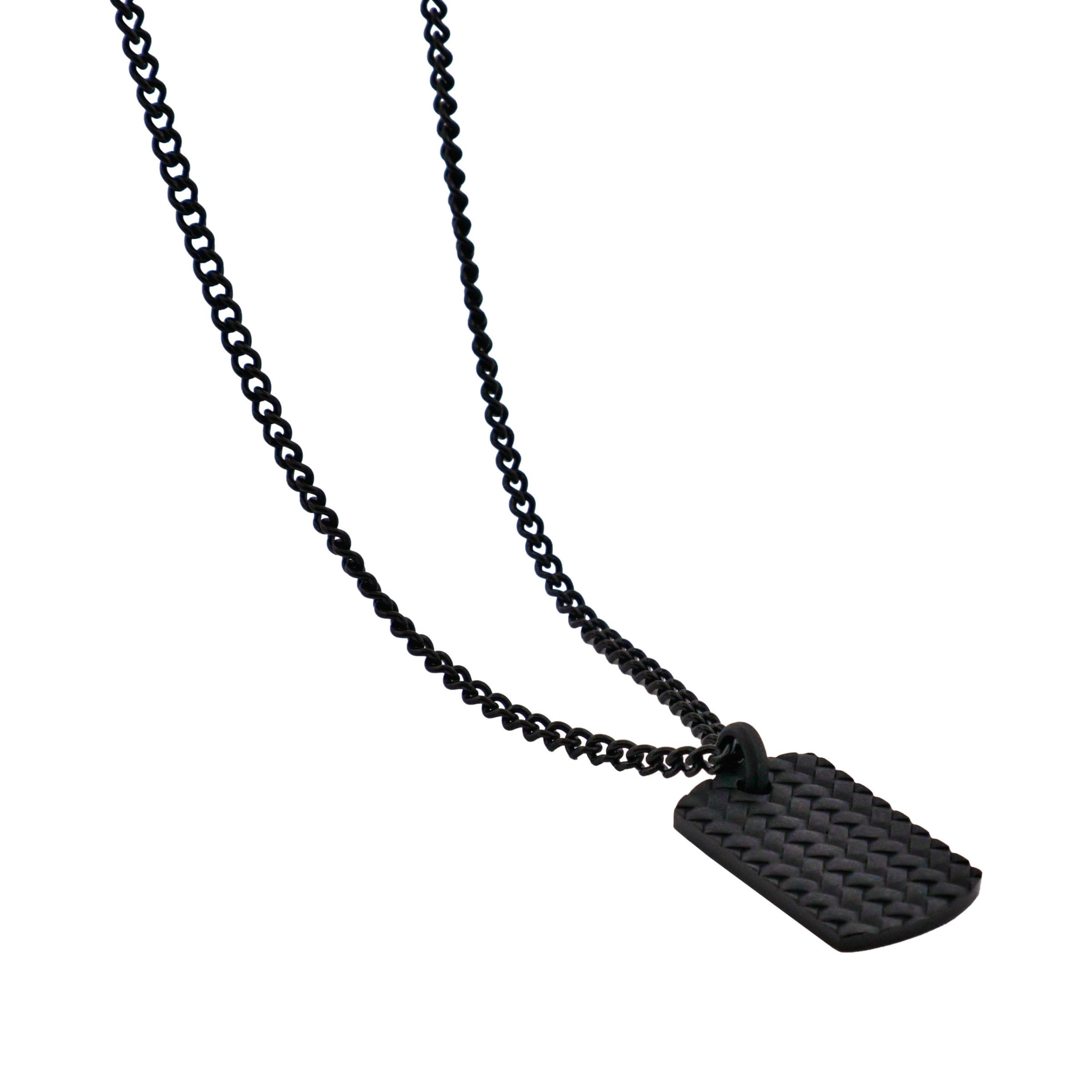 Ion Plated Black Stainless Steel Tyre Pattern Dog Tag Pendant & Chain