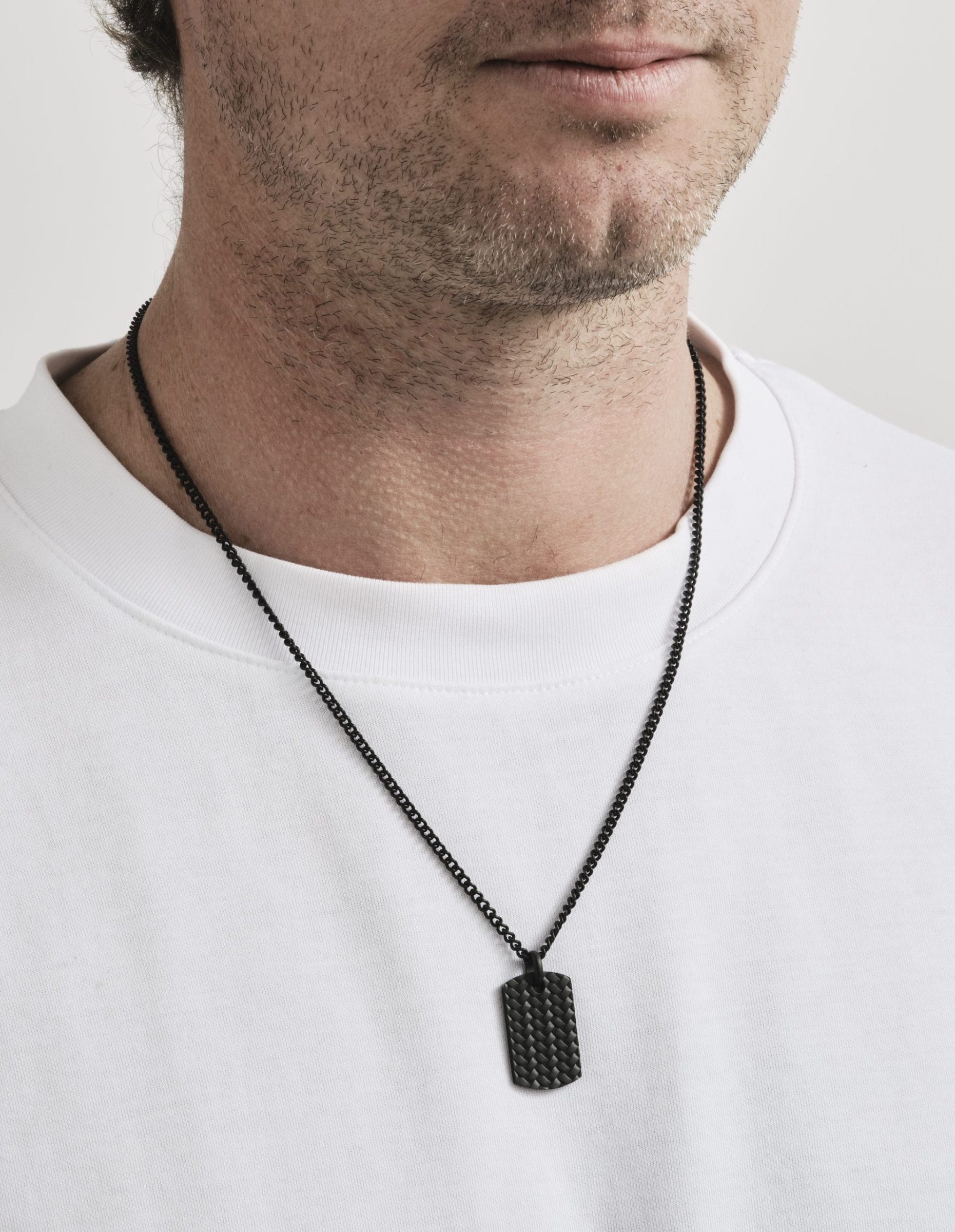 Ion Plated Black Stainless Steel Tyre Pattern Dog Tag Pendant & Chain