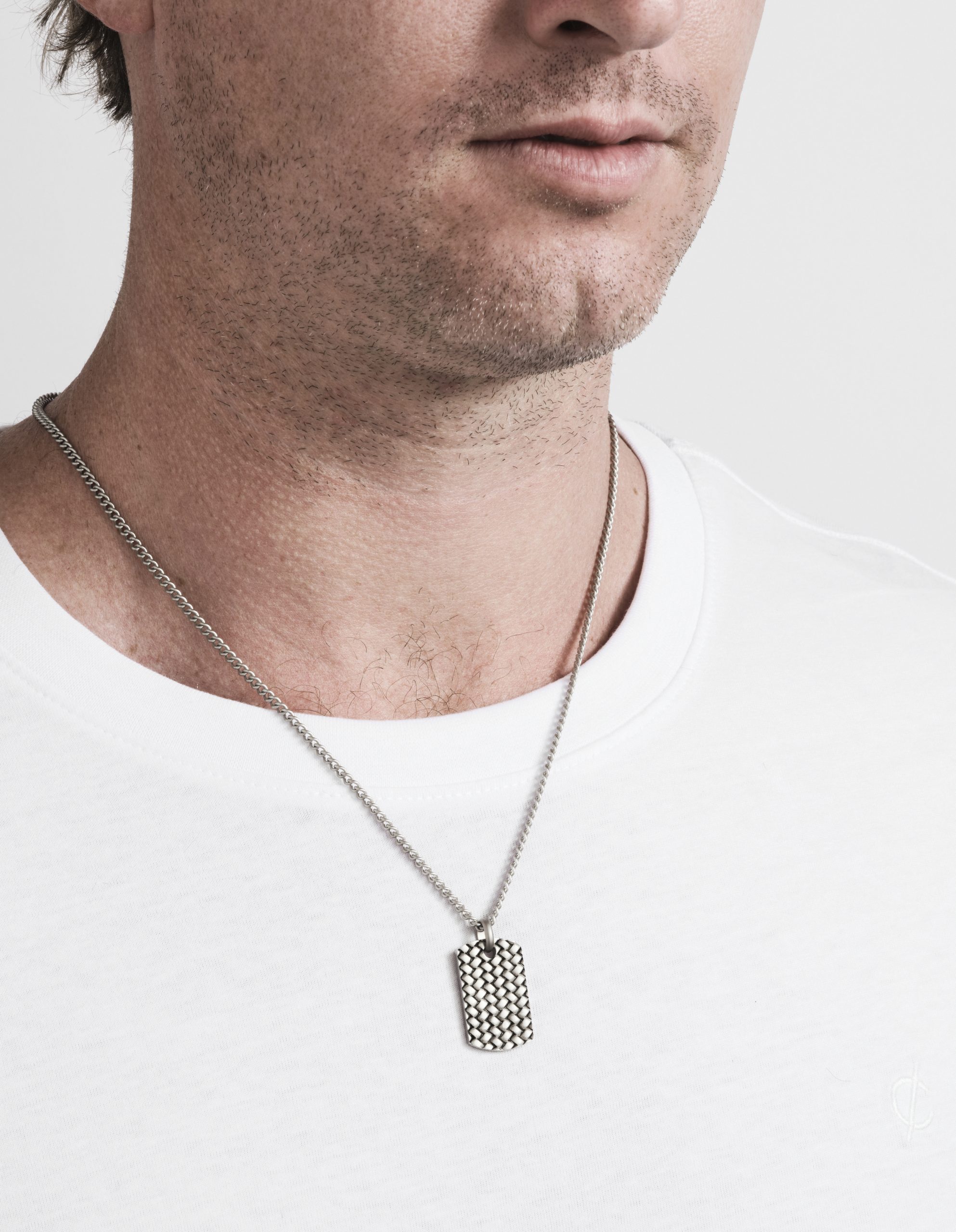 Stainless Steel Sandblasted Tyre Patterned Dog Tag Pendant (55cm Chain)