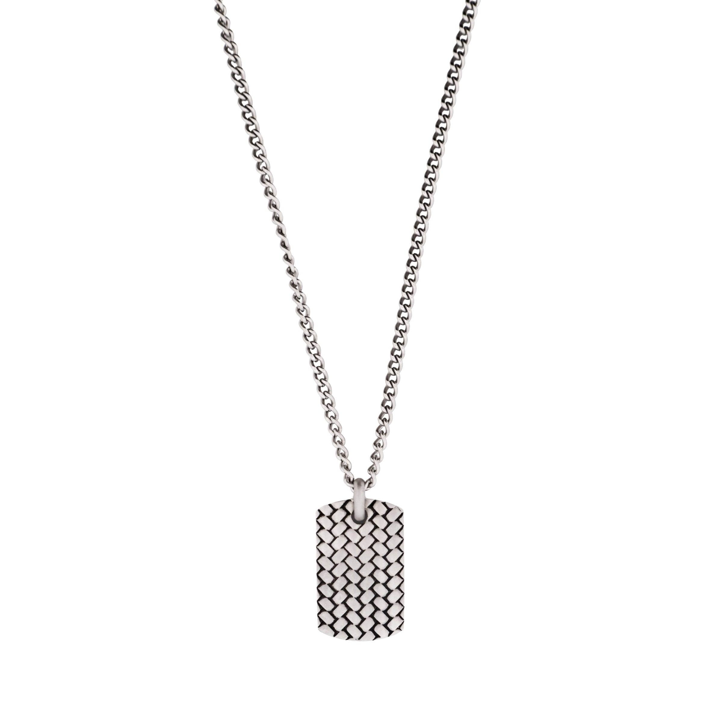 Stainless Steel Sandblasted Tyre Patterned Dog Tag Pendant (55cm Chain)
