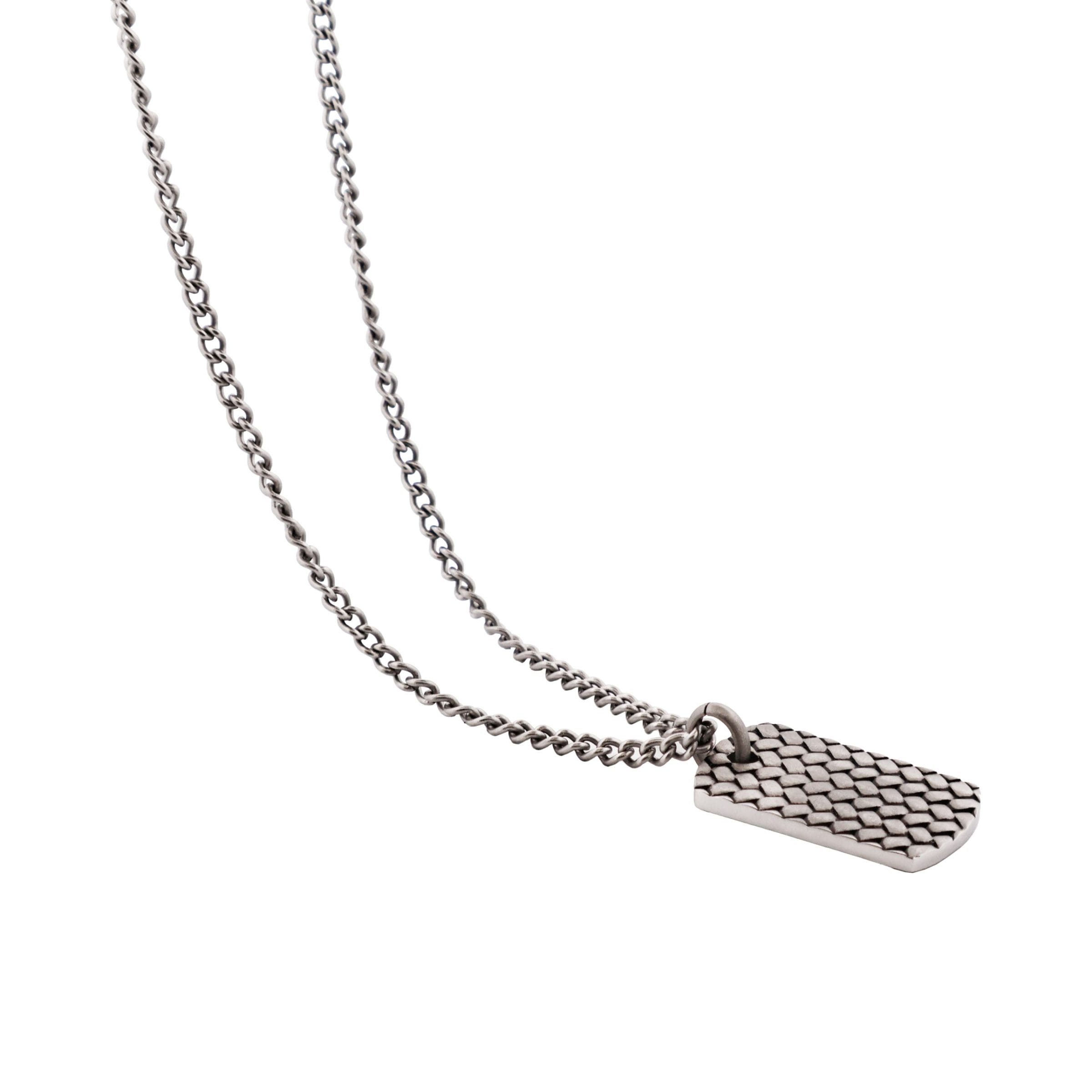 Stainless Steel Sandblasted Tyre Patterned Dog Tag Pendant (55cm Chain)