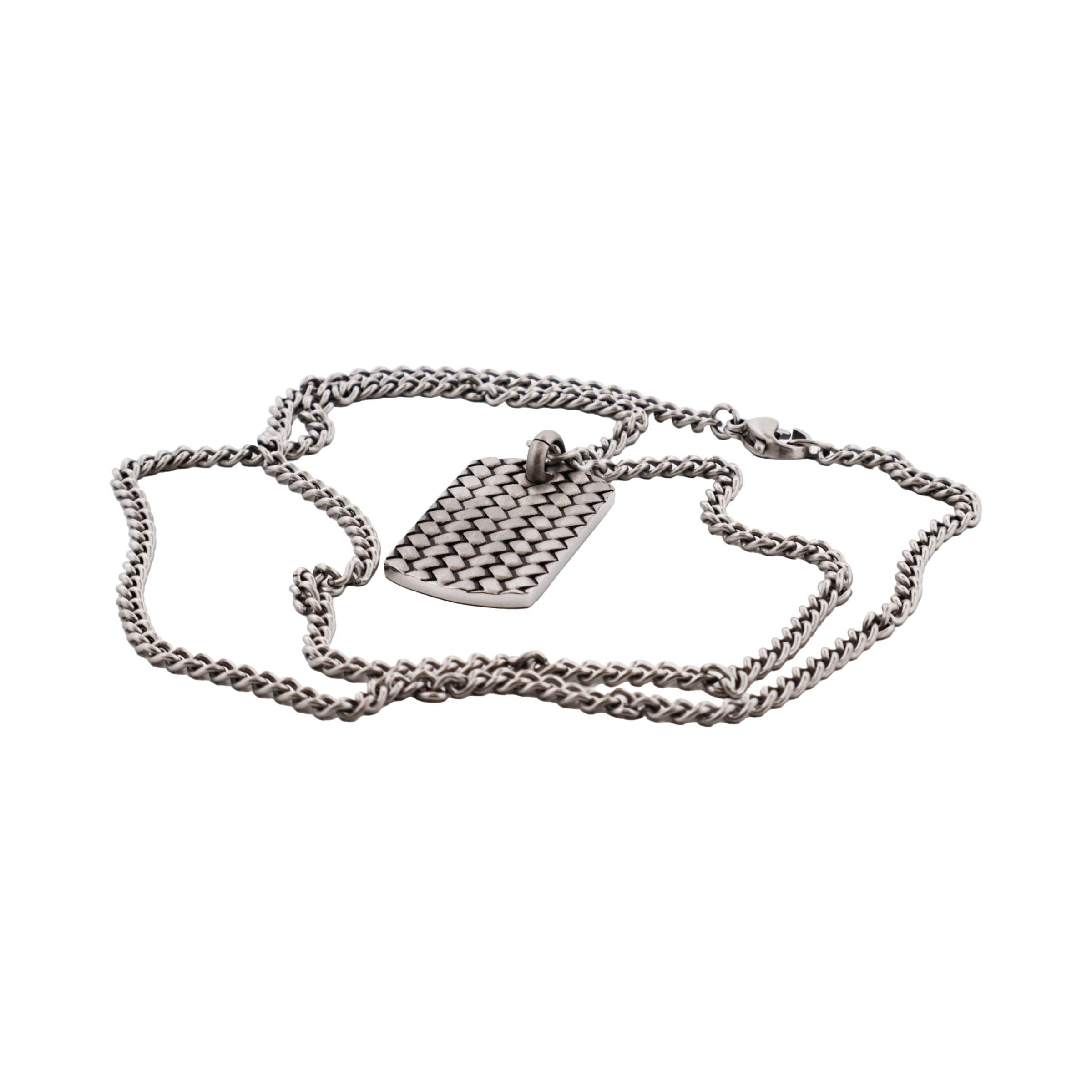 Stainless Steel Sandblasted Tyre Patterned Dog Tag Pendant (55cm Chain)