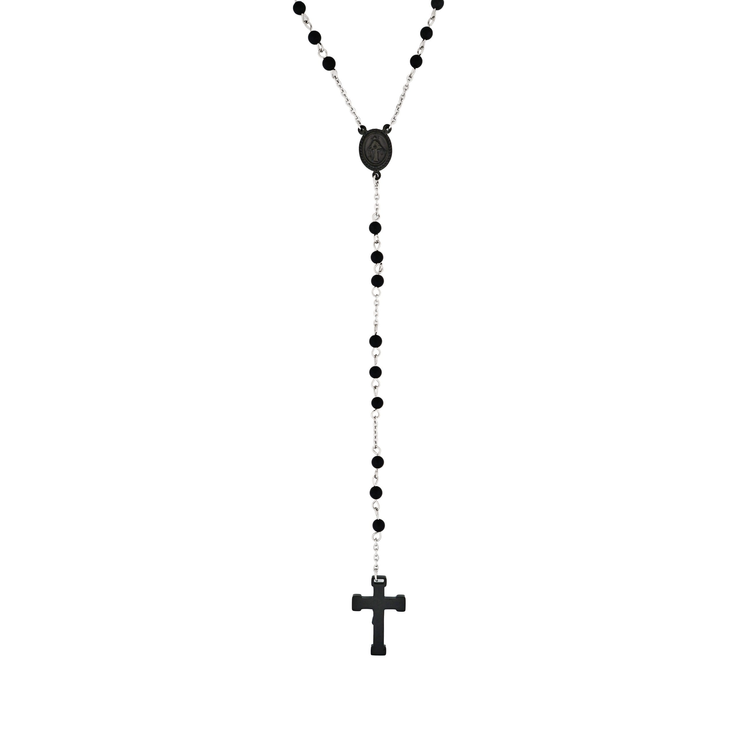 Stainless Steel Rosary Bead Stone & Cross Neckpiece