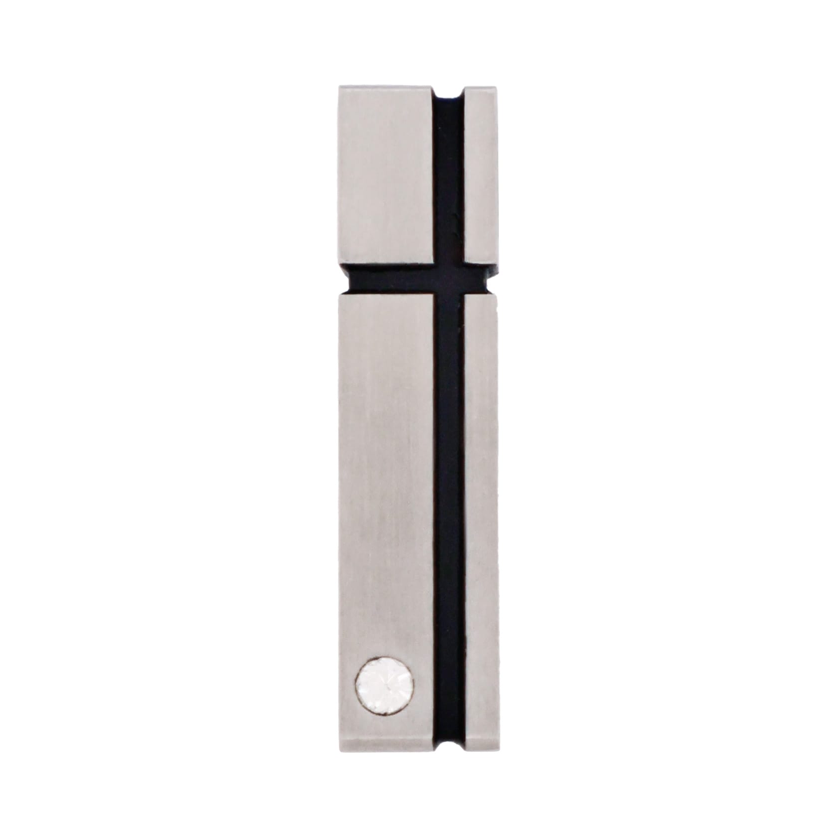 Stainless Steel Pendant - Black Enamel with Cz - No Chain