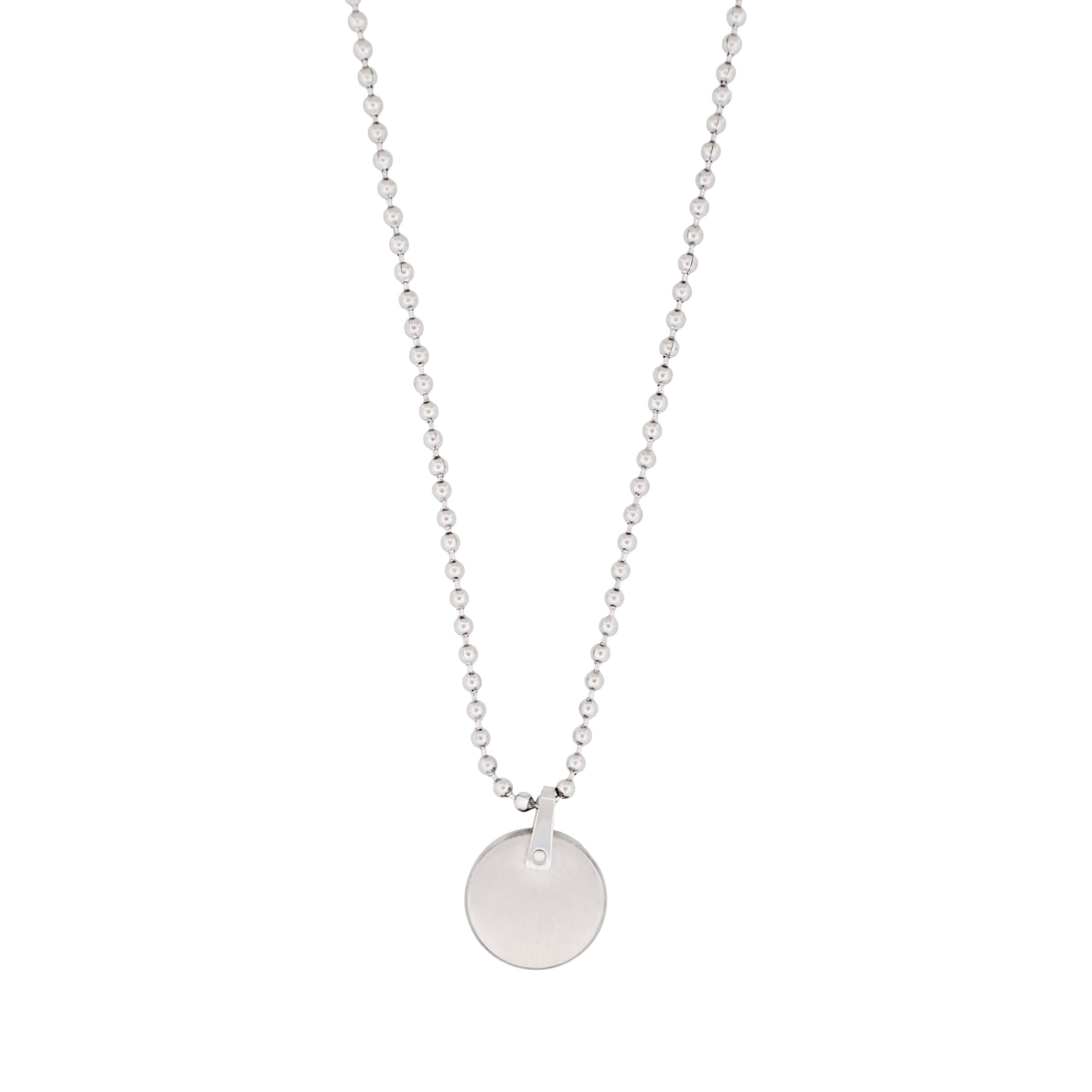 Stainless Steel & Carbon Round Shape Pendant & 55cm Ball Chain