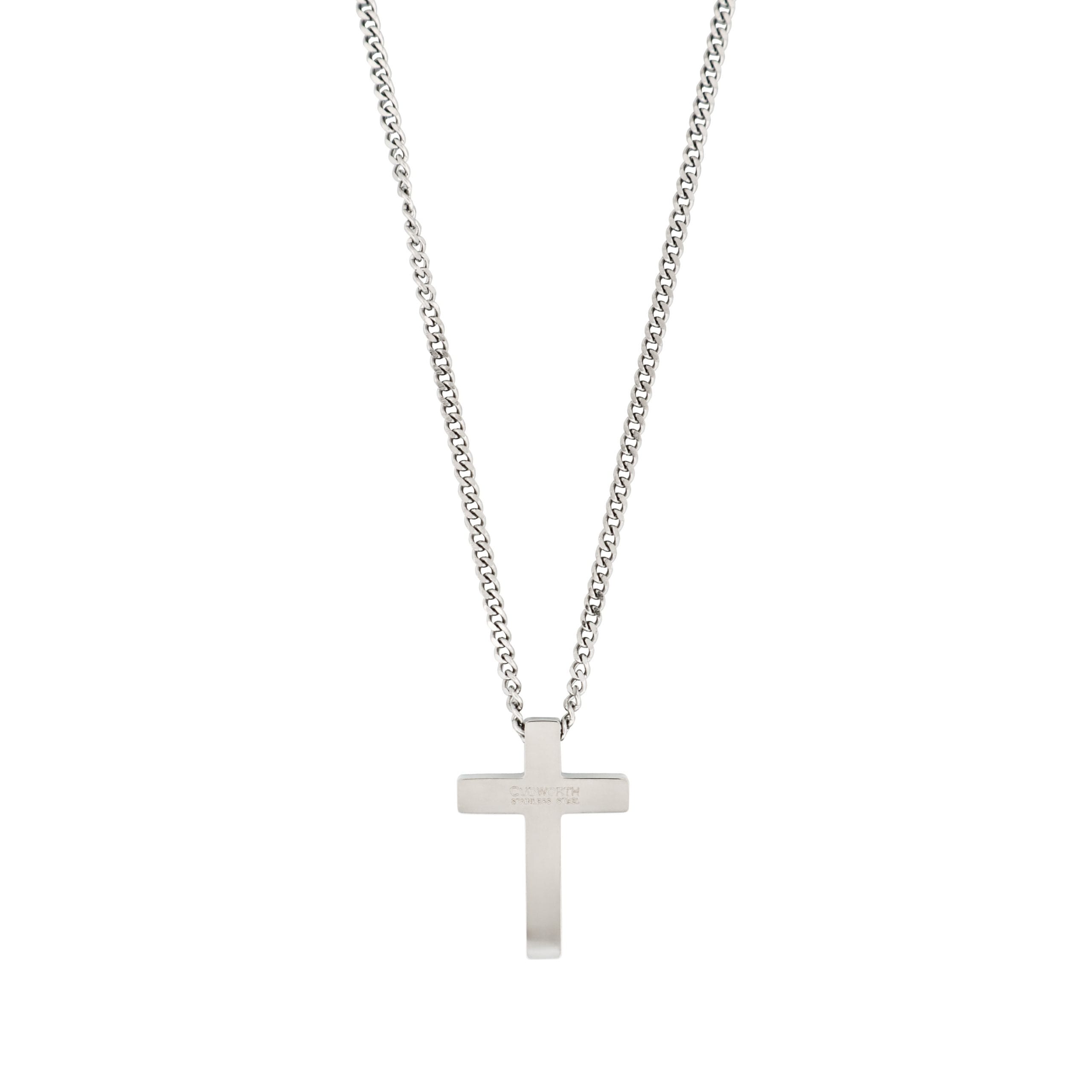 Stainless Steel & Carbon Fibre Cross Pendant on Curbed Link Chain