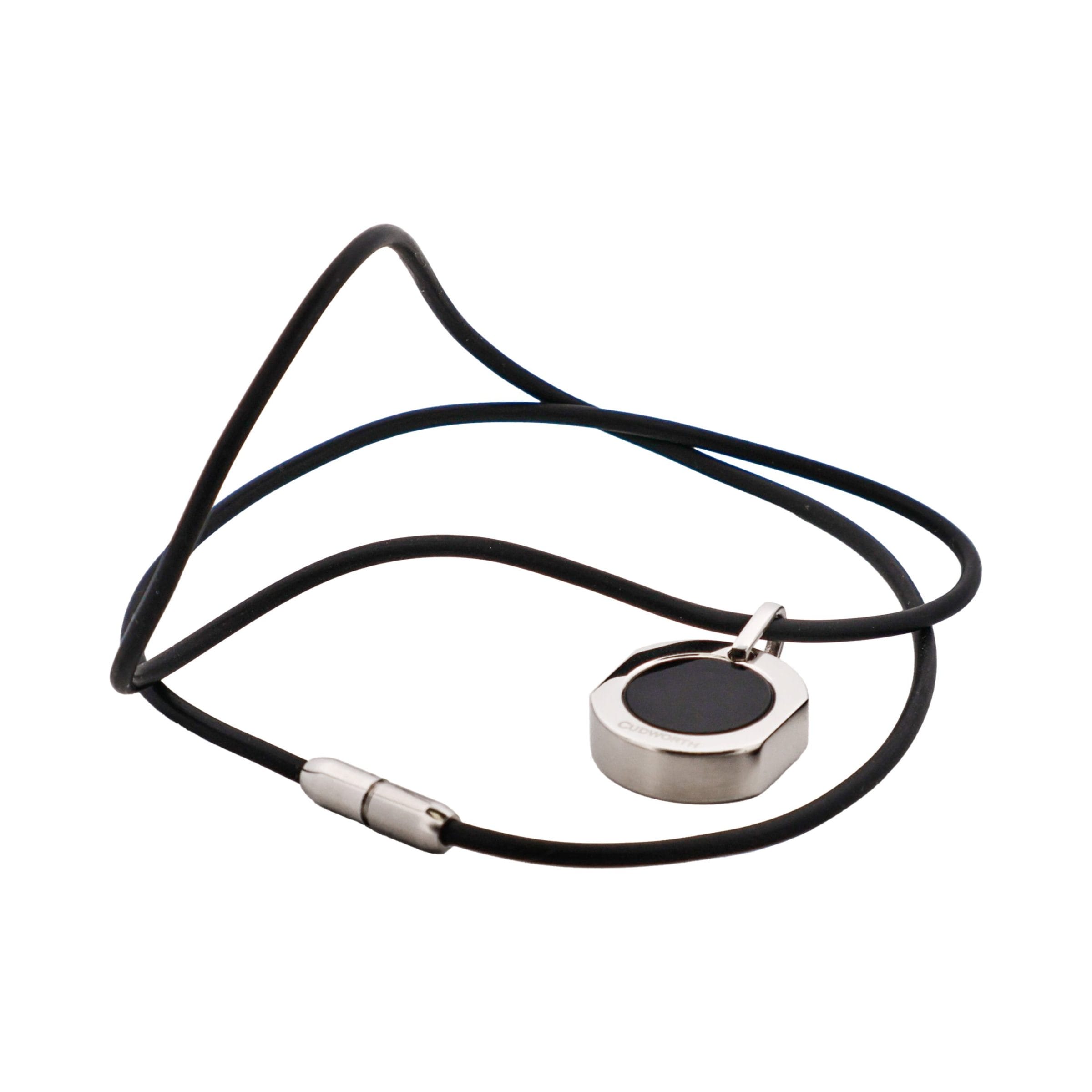 Polished Stainless Steel & Onyx Round Pendant on Chain