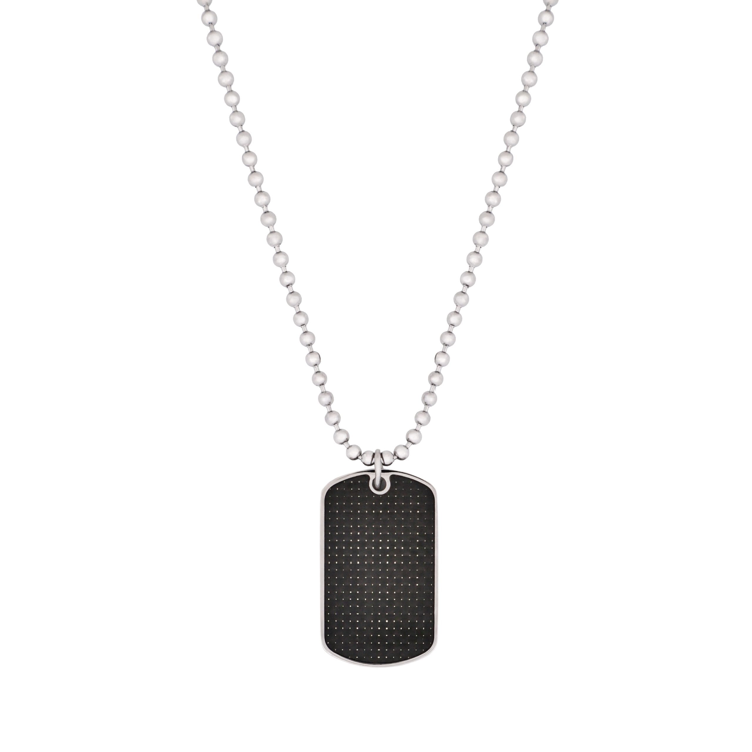 Stainless Steel & Carbon Fibre Inlay Dog Tag on Ball Chain