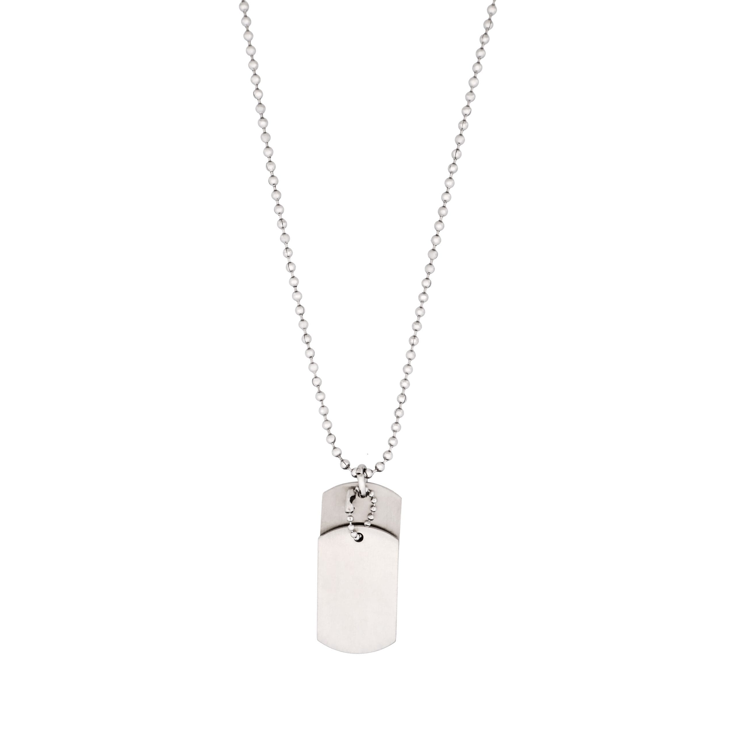 Brushed Stainless Steel Double Dog Tags on Ball Chain