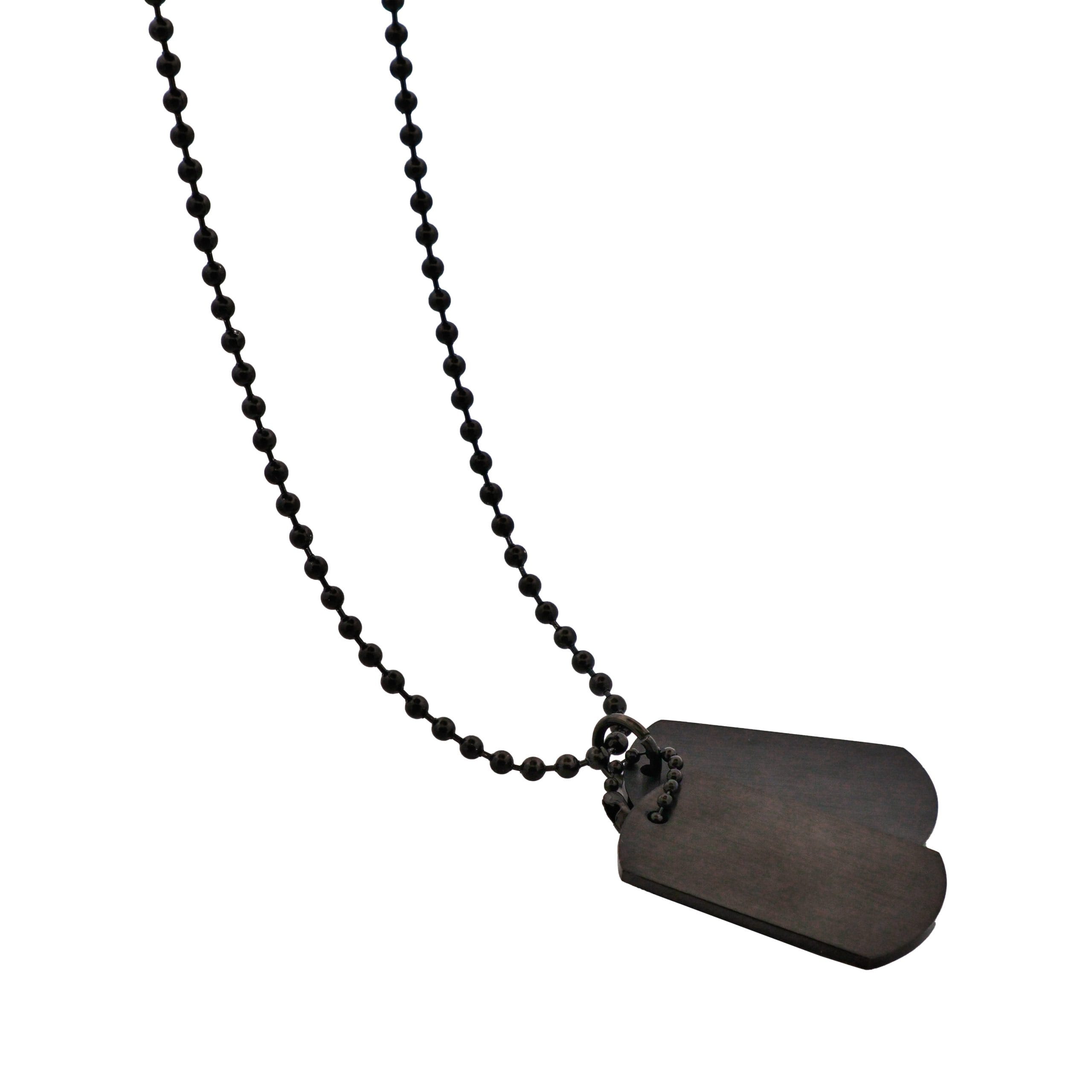 Ion Plated Black Brushed Stainless Steel Double Dog Tags OnIon Plated Black Ball Chain