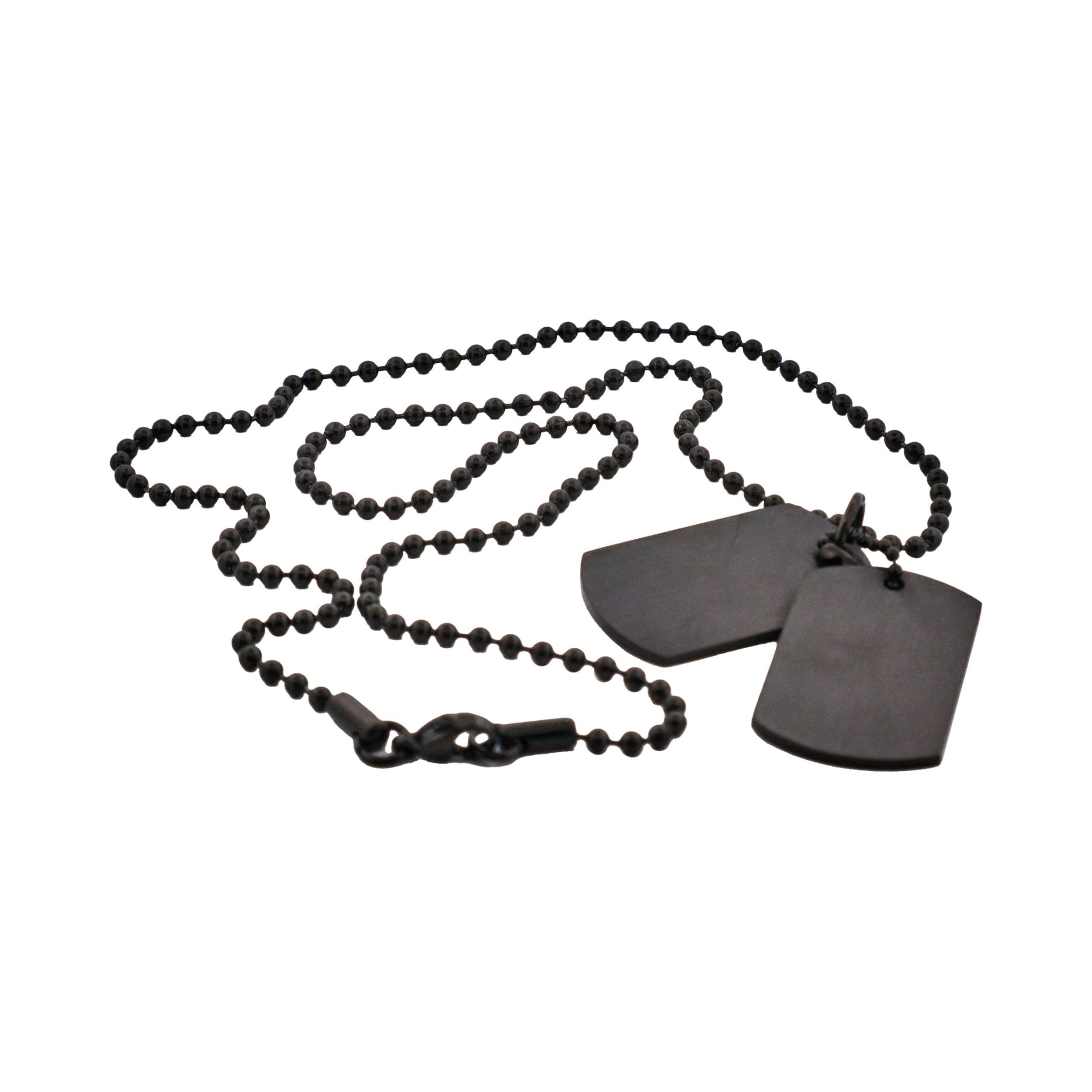 Ion Plated Black Brushed Stainless Steel Double Dog Tags OnIon Plated Black Ball Chain