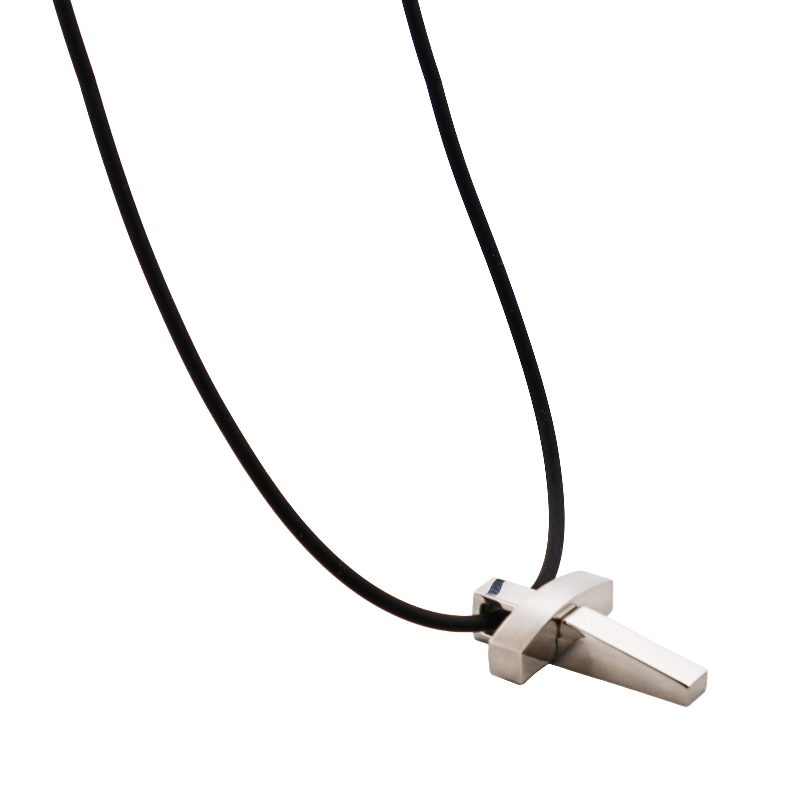 Polished Stainless Steel Cross Pendant on Rubber Chain