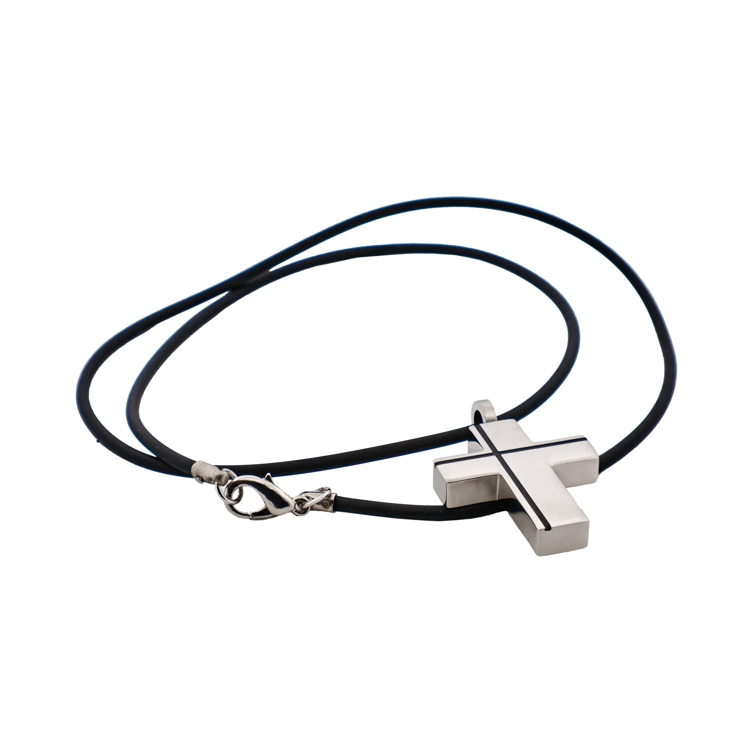 Stainless Steel Cross Pendant & Rubber Chain