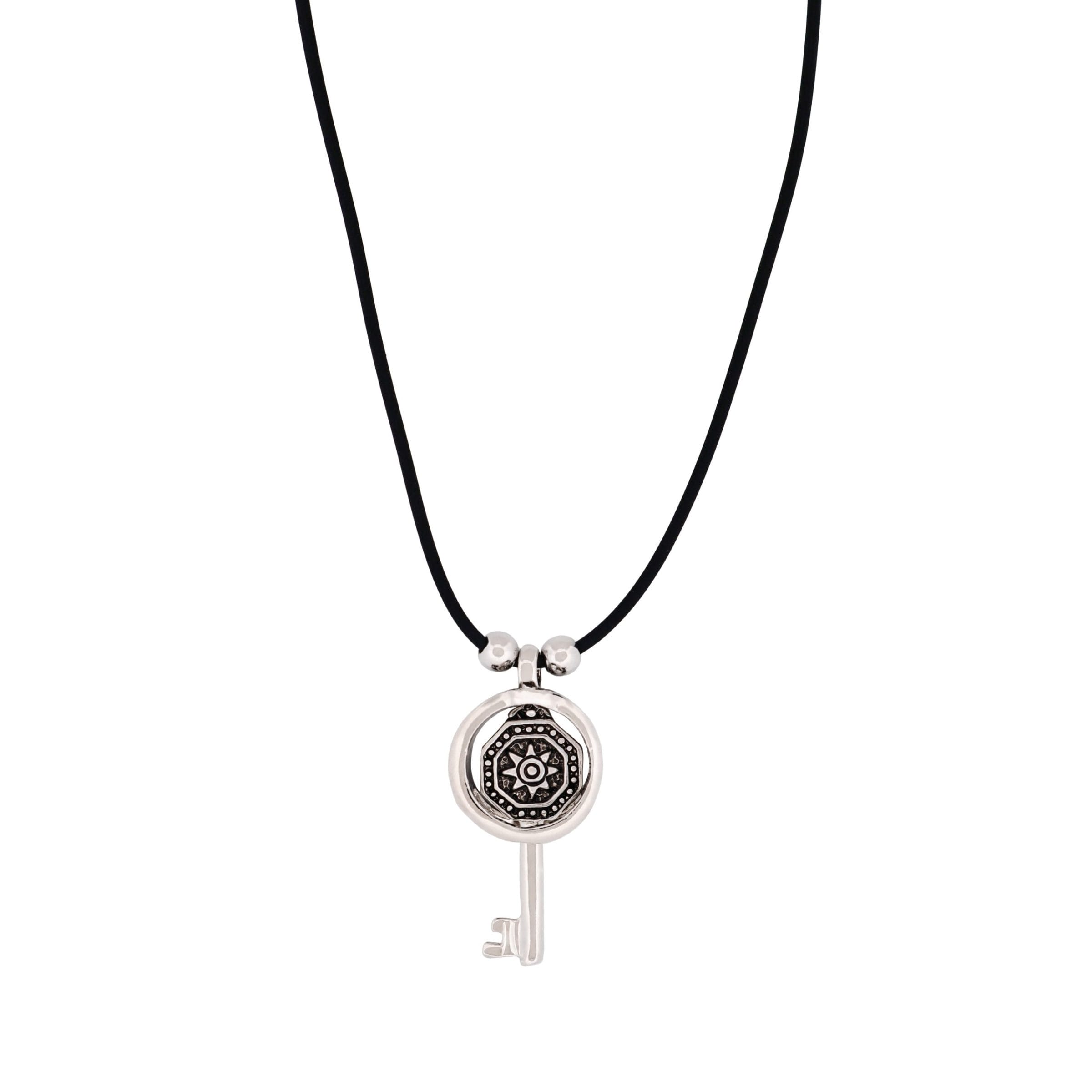 Alloy Coin & Key Pendant on Rubber Chain