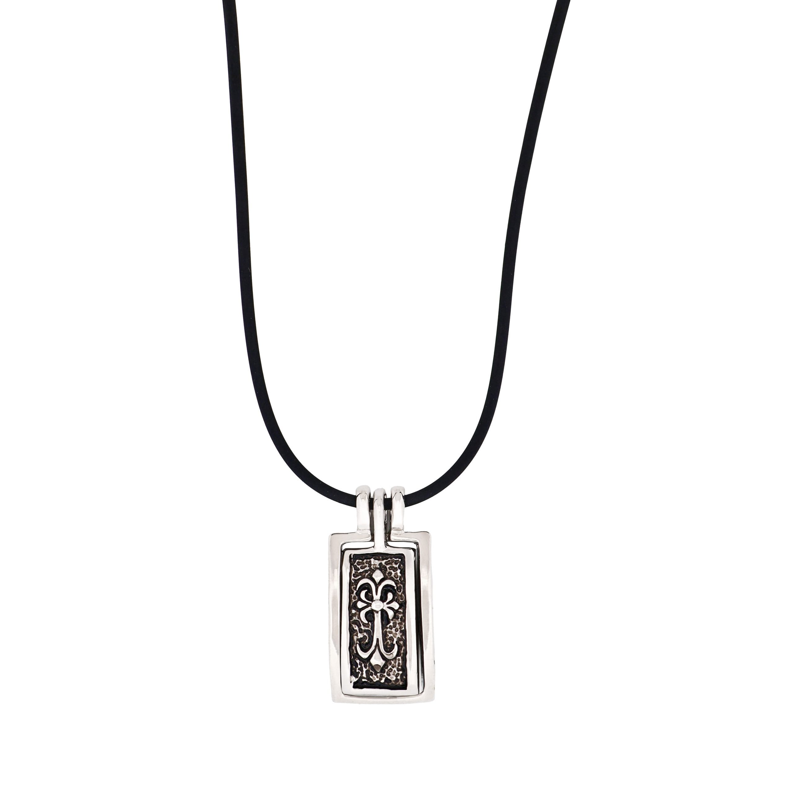 Alloy Locket Style Pendant with Heraldic Cross Pattern on Rubber Chain
