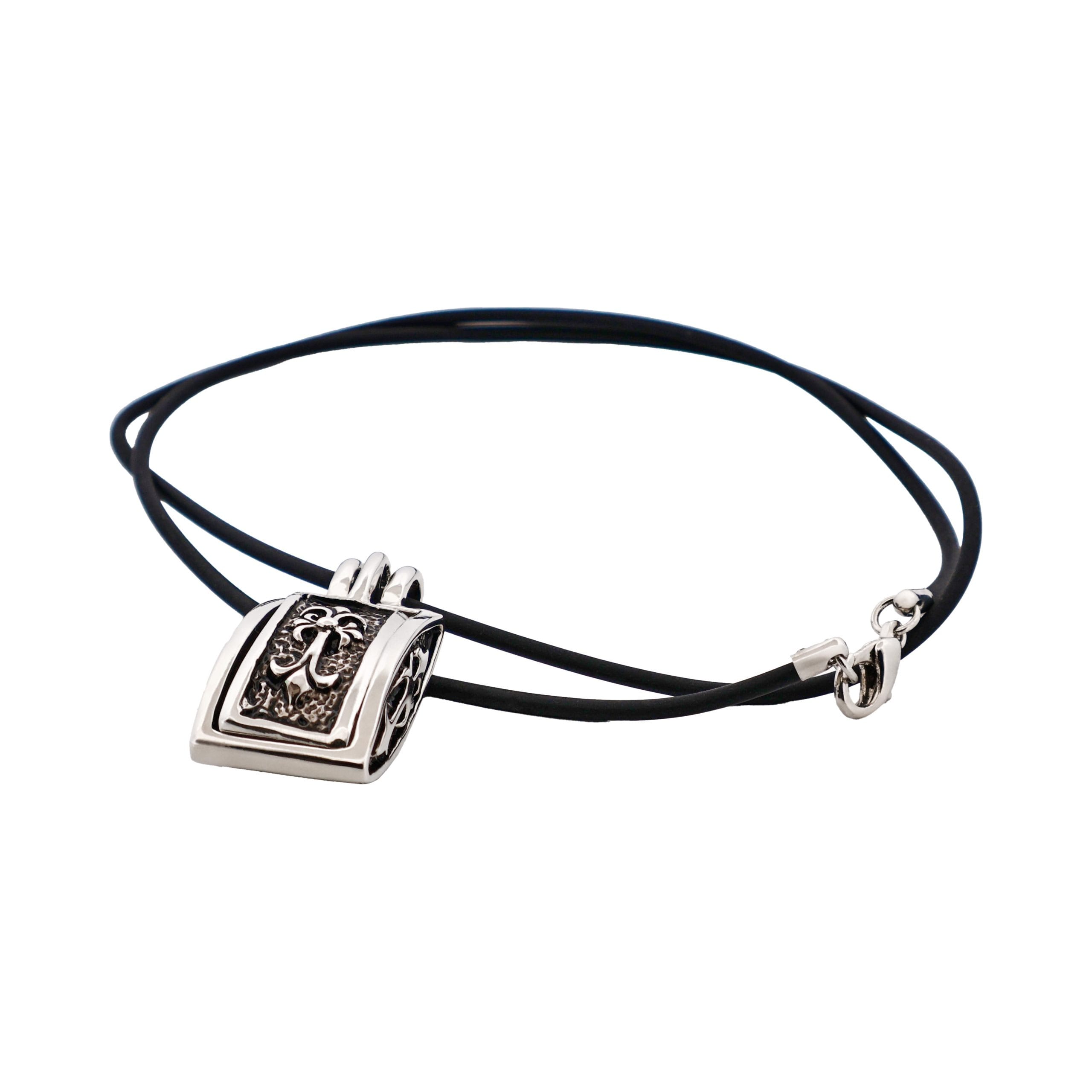 Alloy Locket Style Pendant with Heraldic Cross Pattern on Rubber Chain