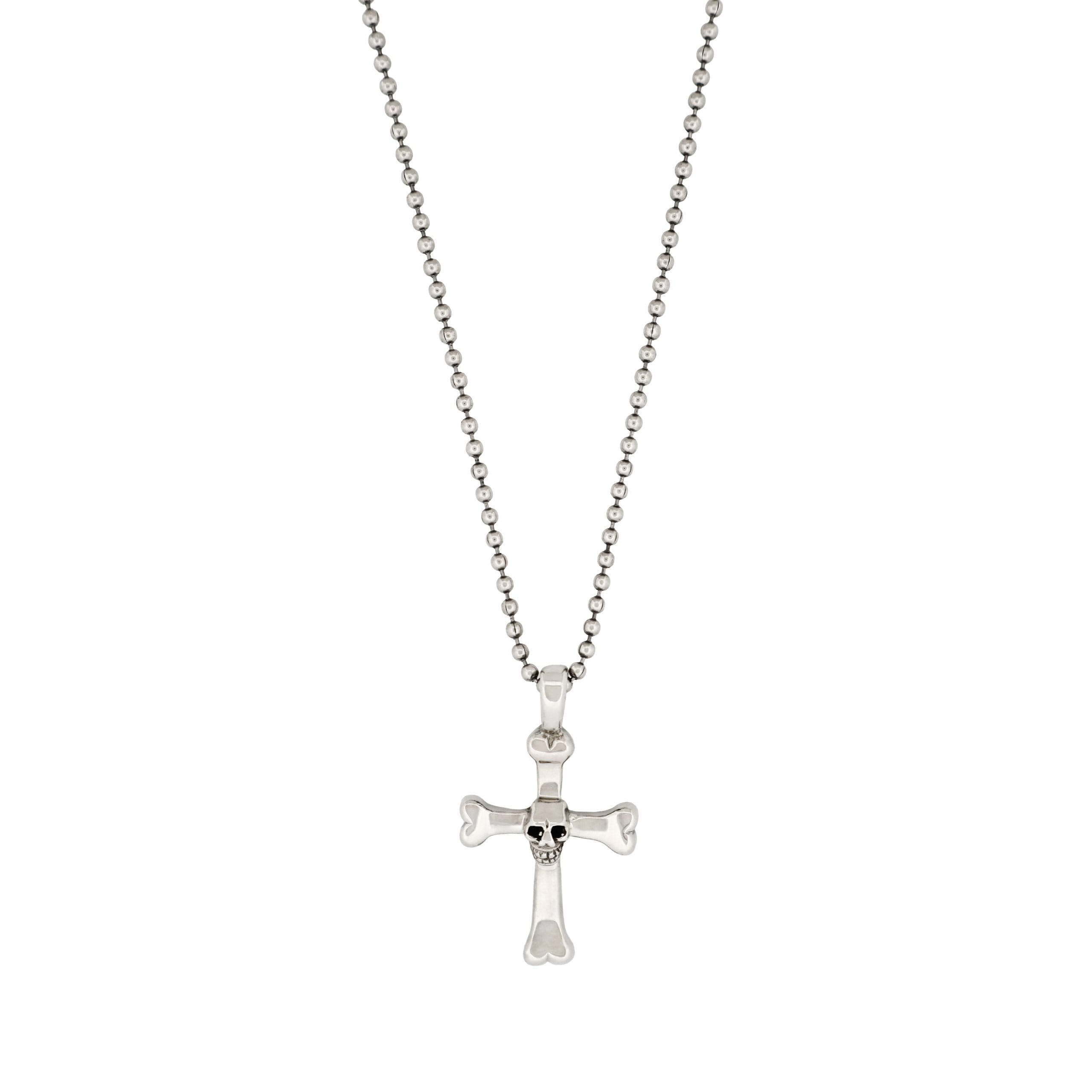 Stainless Steel Cross & Skull Pendant-55cm Ball Chain