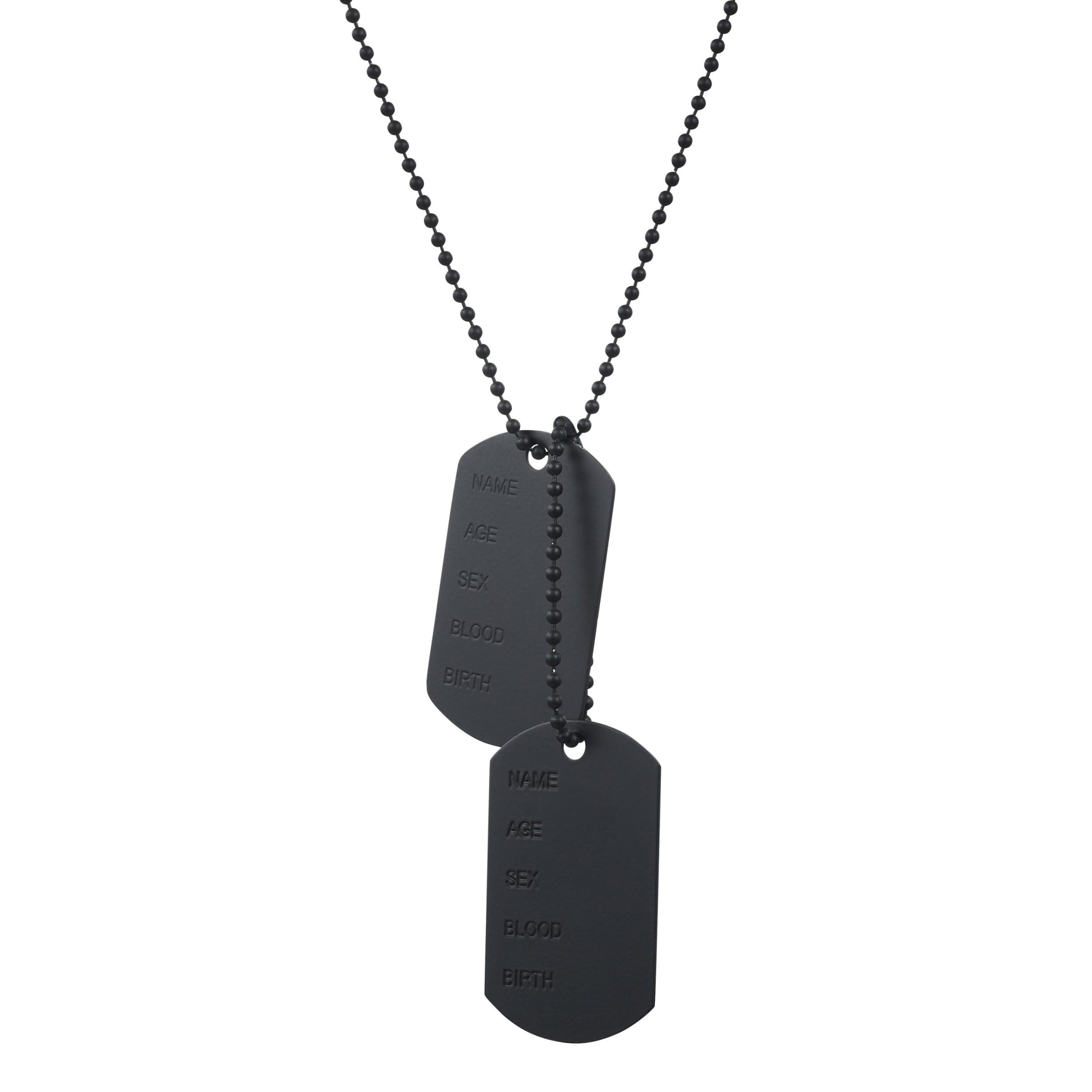 Stainless Steel & Ion Plated Black Double Dog Tags on Black Ball Chain