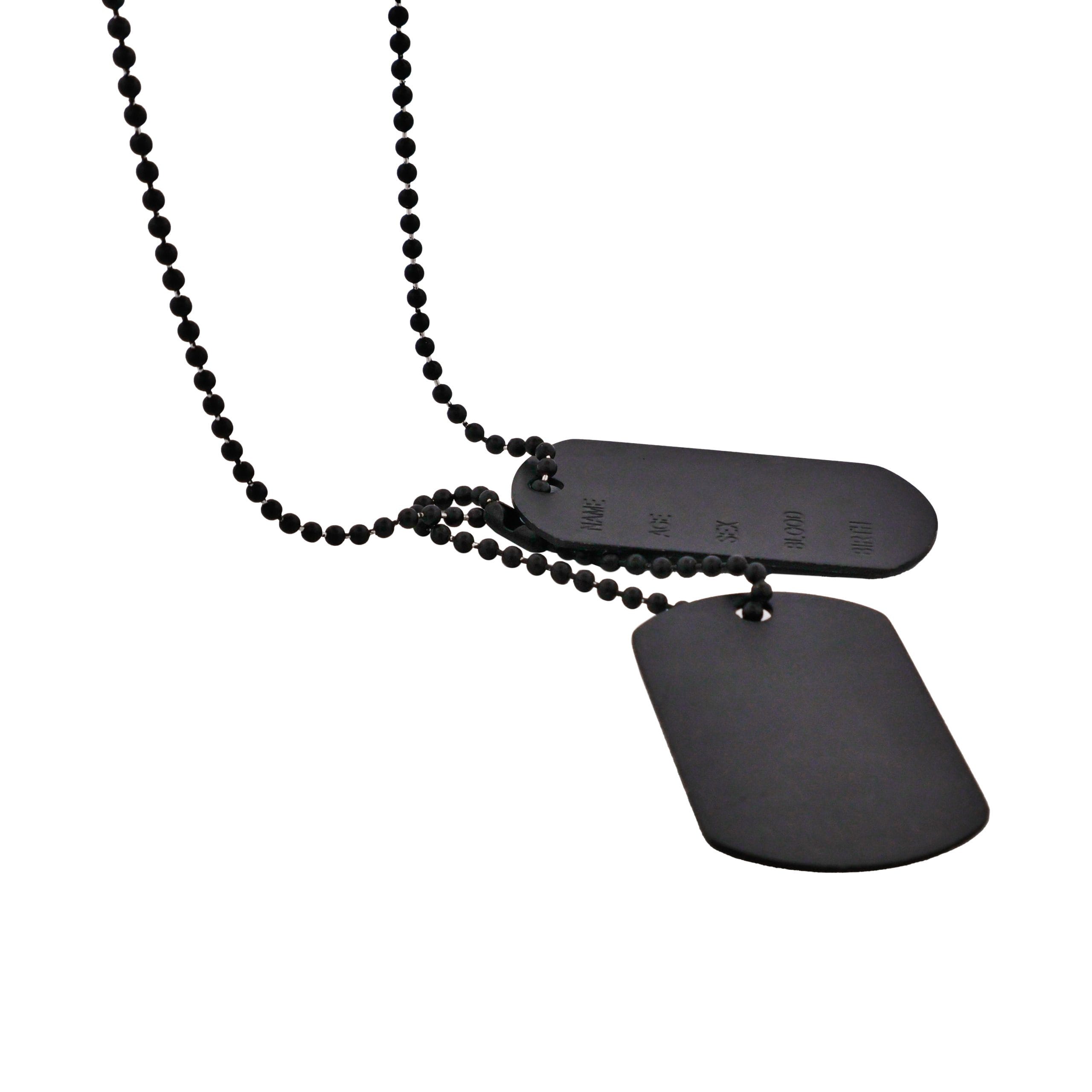 Stainless Steel & Ion Plated Black Double Dog Tags on Black Ball Chain