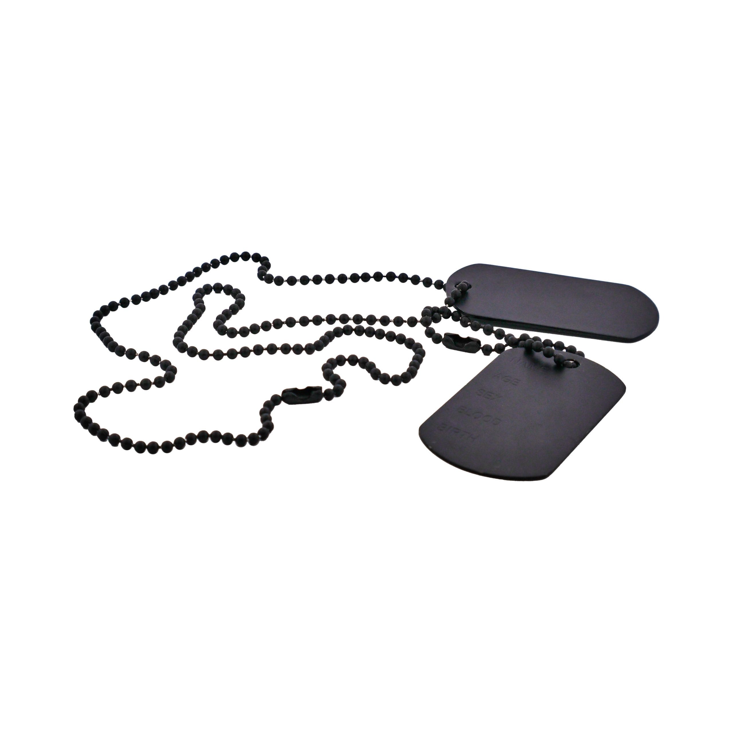 Stainless Steel & Ion Plated Black Double Dog Tags on Black Ball Chain