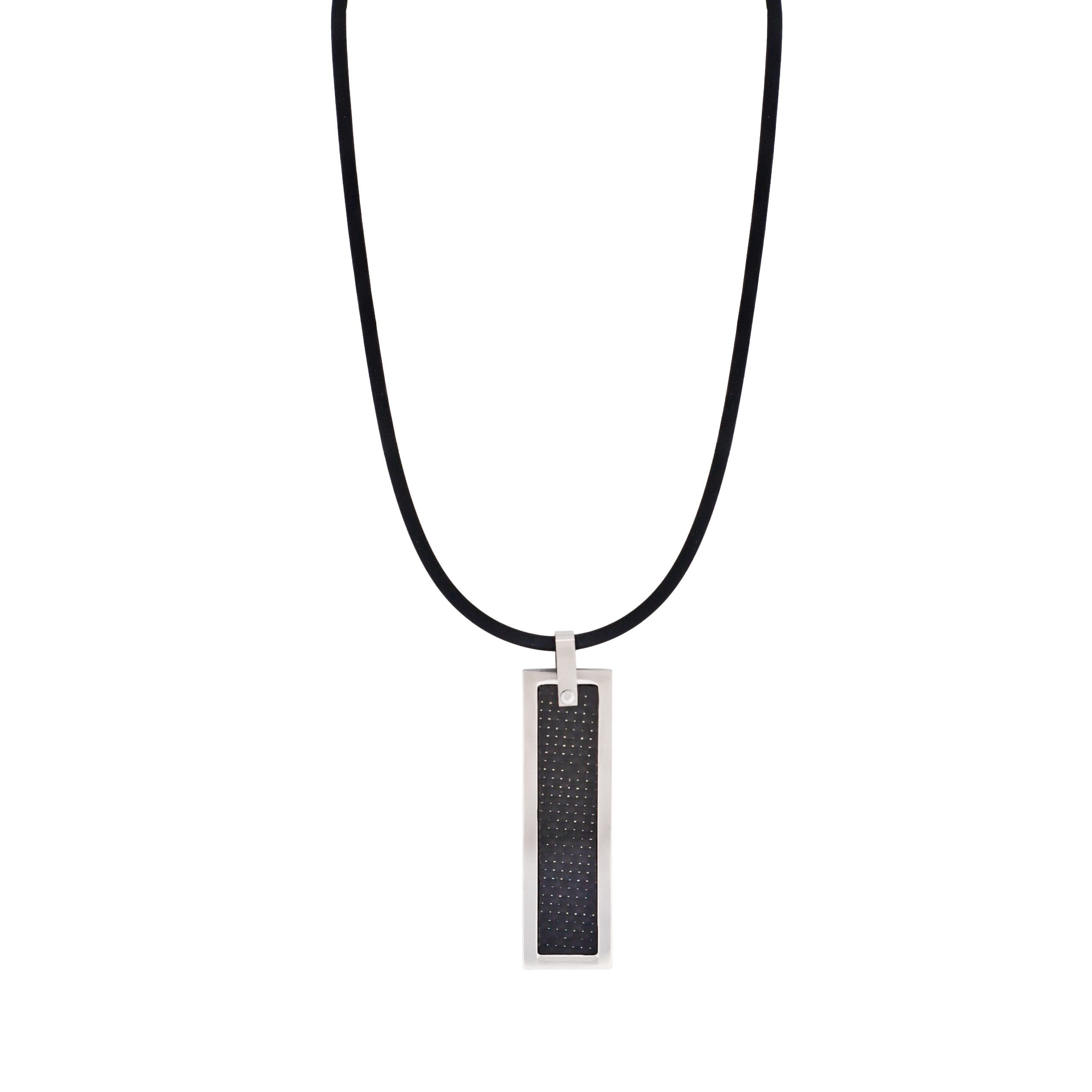 Stainless Steel & Carbon Fibre Dog Tag & Rubber Chain