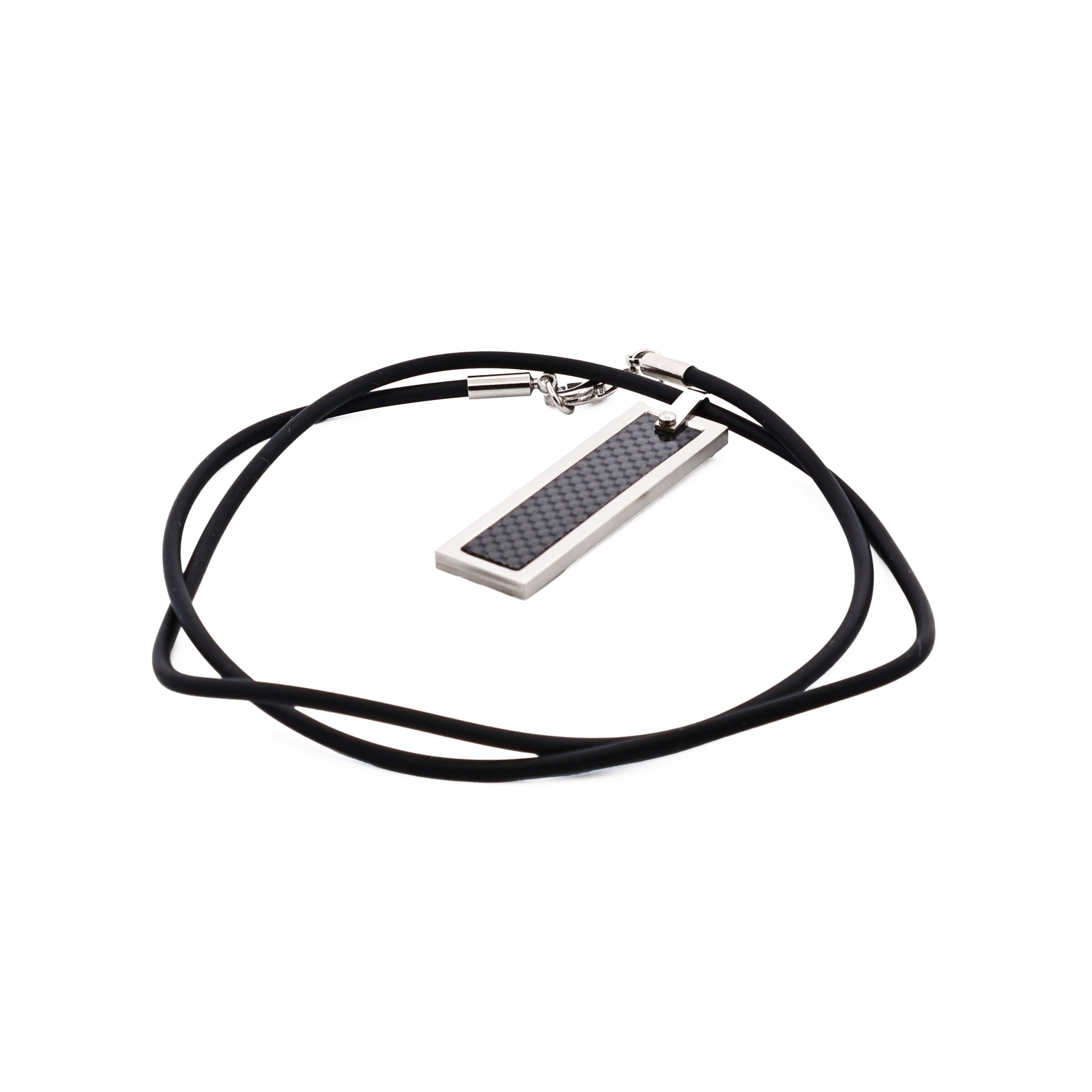 Stainless Steel & Carbon Fibre Dog Tag & Rubber Chain