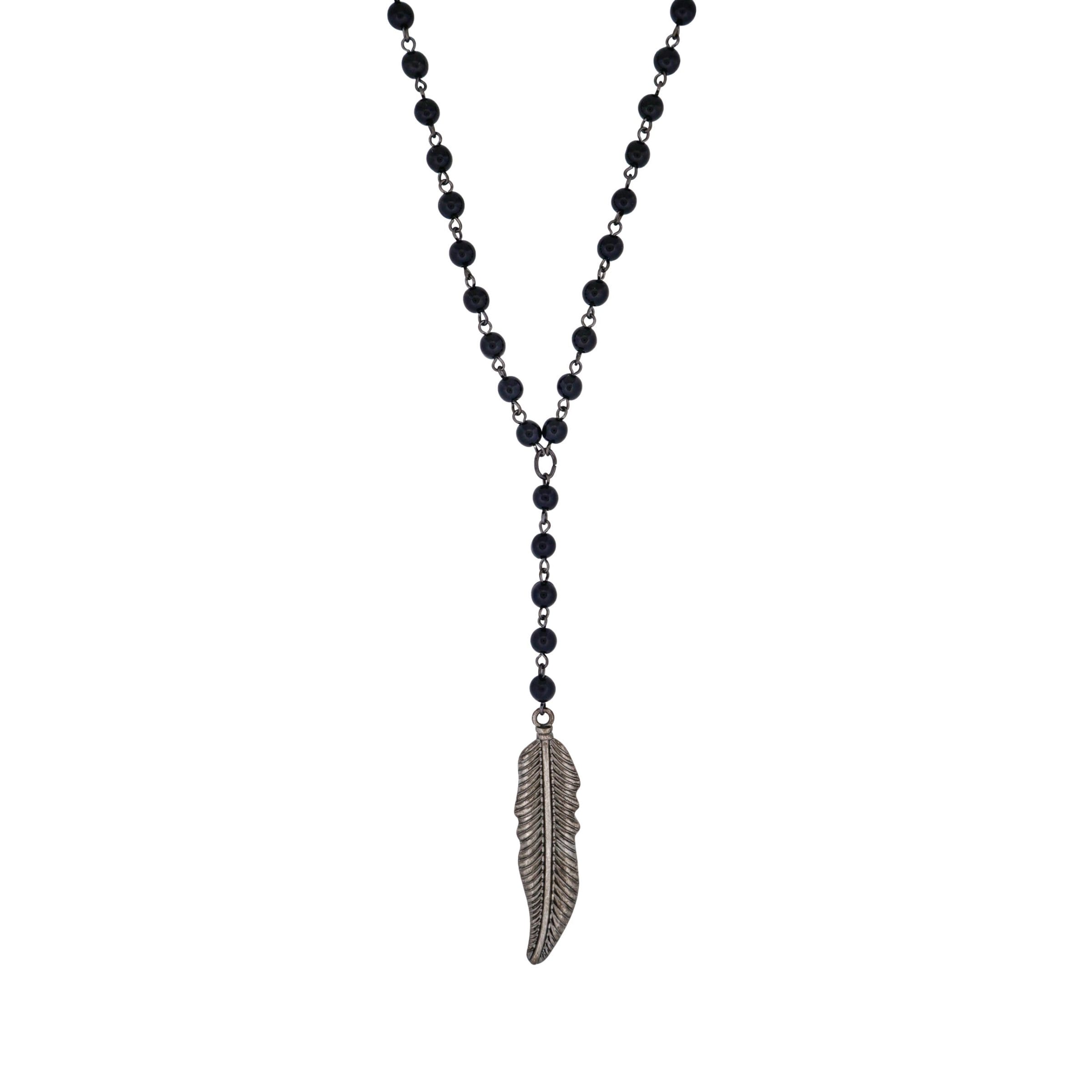 Alloy Feather Pendant on Alloy & Black Plated Ball Chain