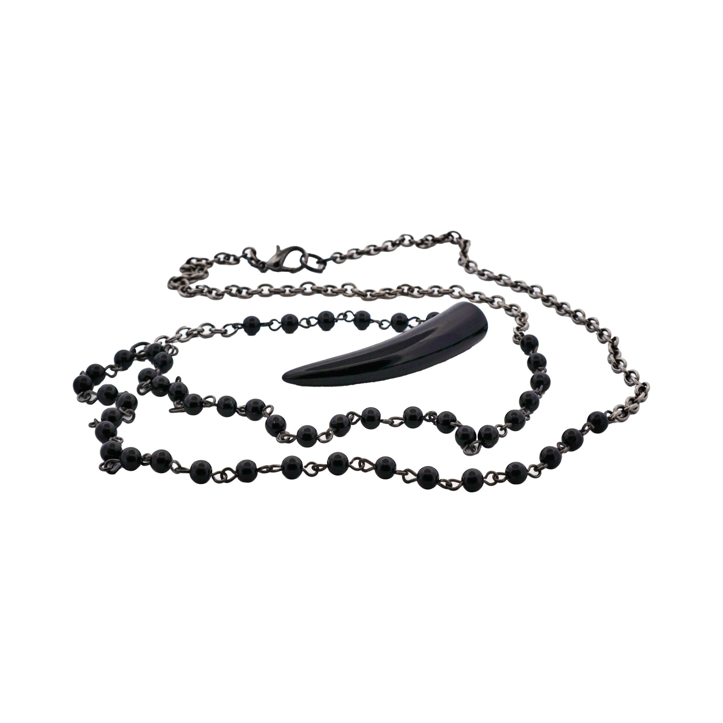 Black Acrylic Shark's Tooth Pendant on Alloy & Black Plated Ball Chain