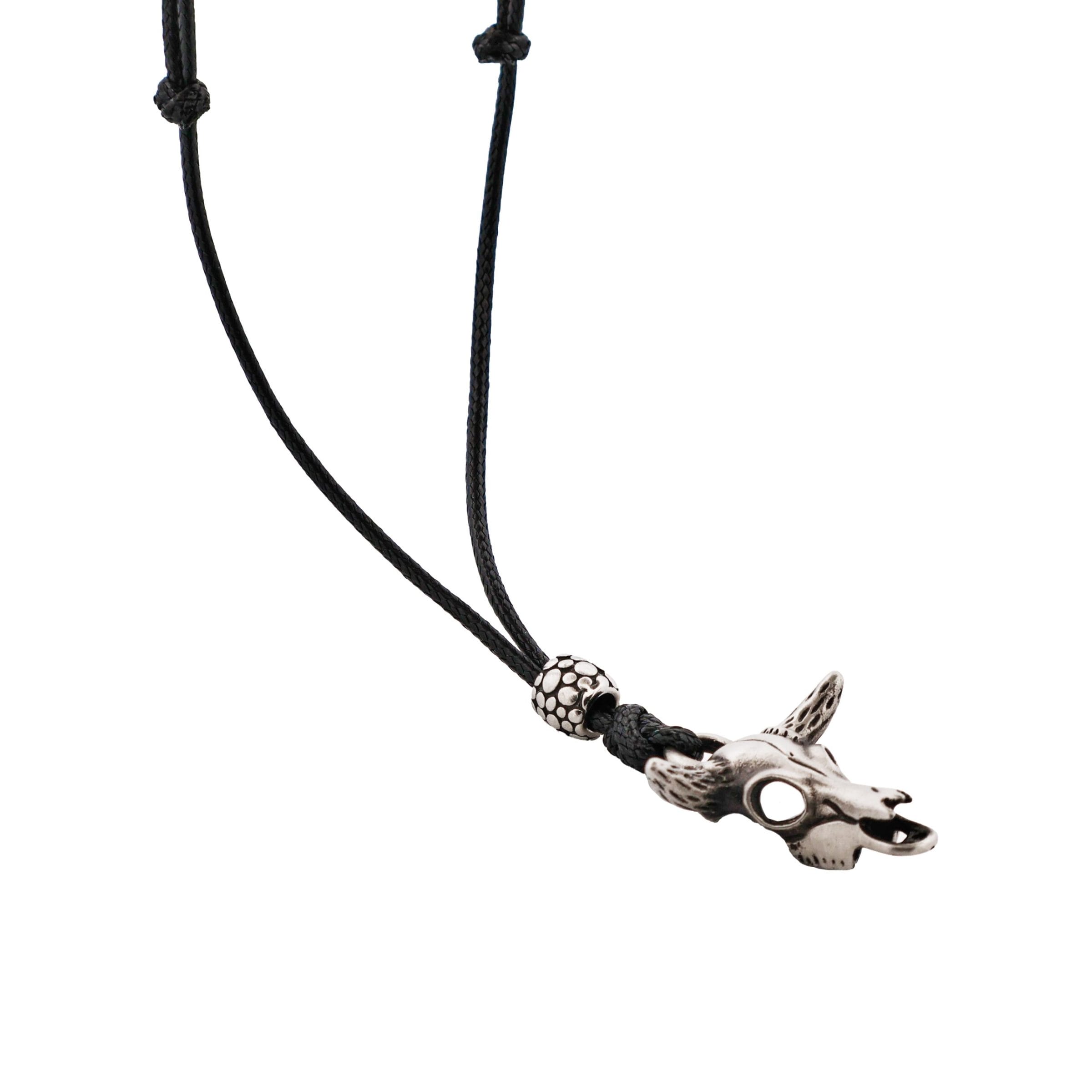 Antique Stainless Steel Cow Skull & Adjustable Wax Leather Pendant