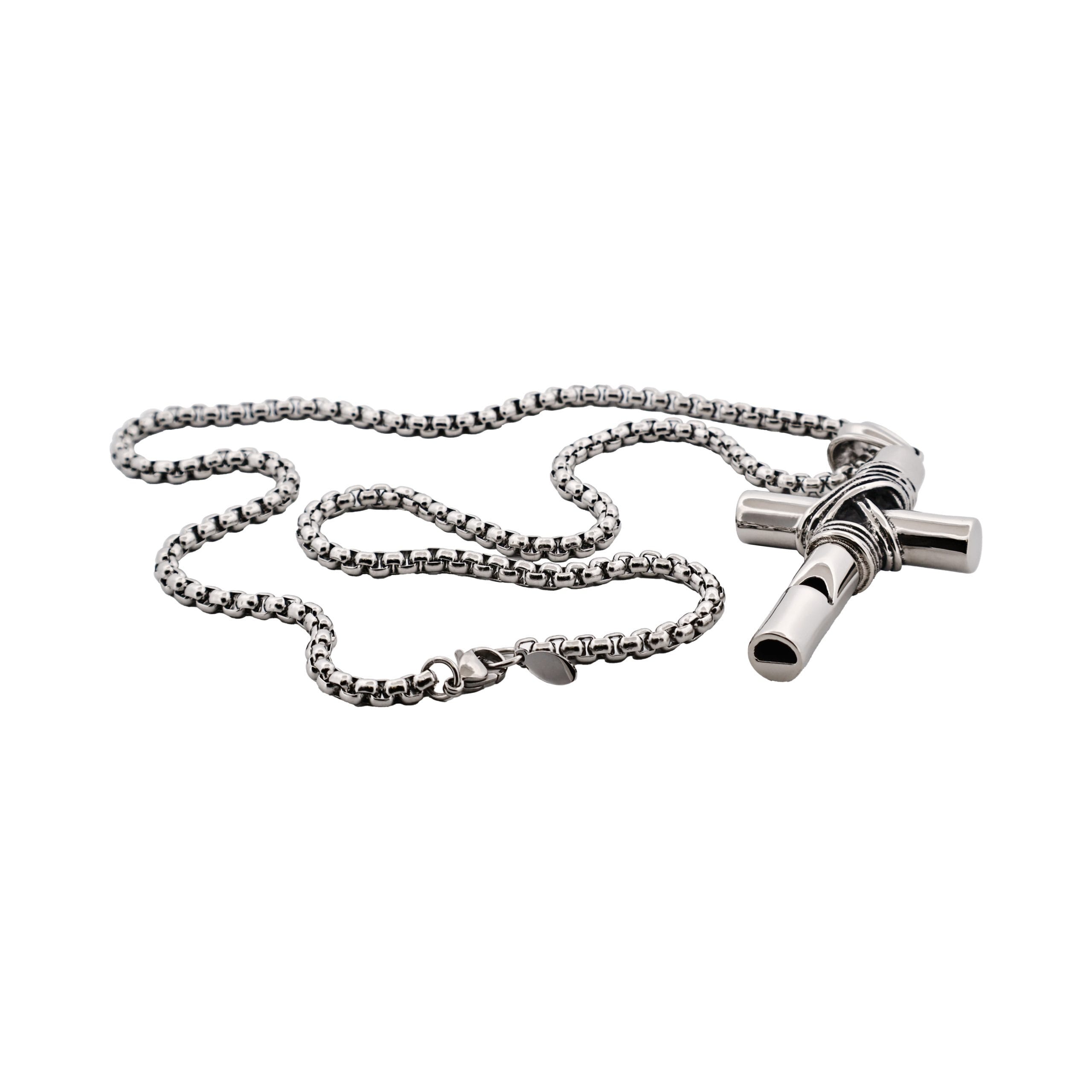 Stainless Steel & Wired Cross with Whistle - 60cm Box Chain
