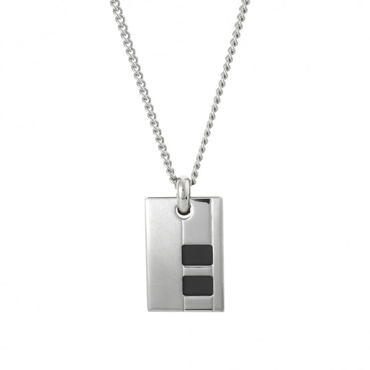Brushed Stainless Steel & Rubber Inlay Pendant on Curbed Link Chain