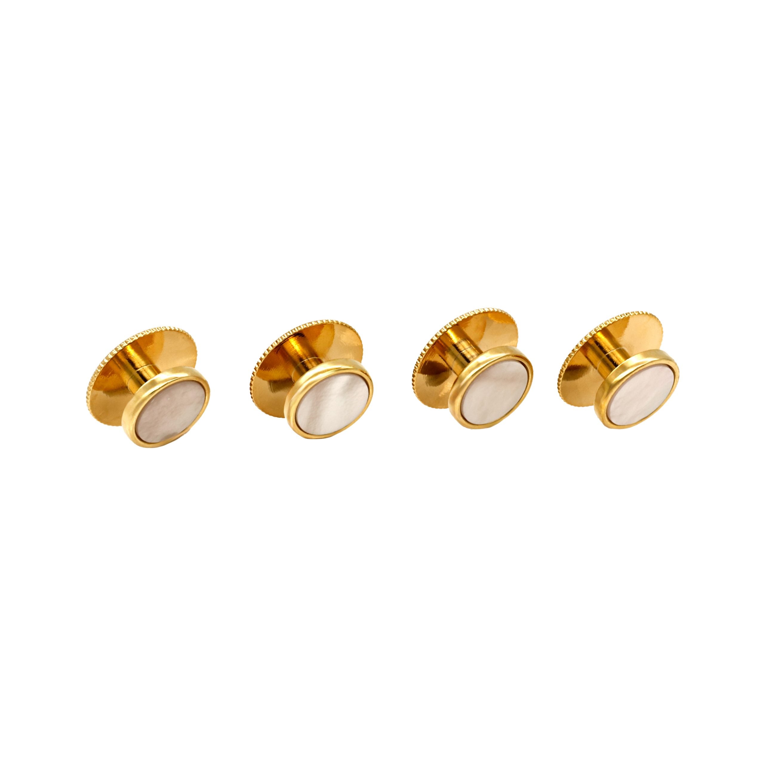 Gold Mother Of Pearl Round Screw Shirt Stud
