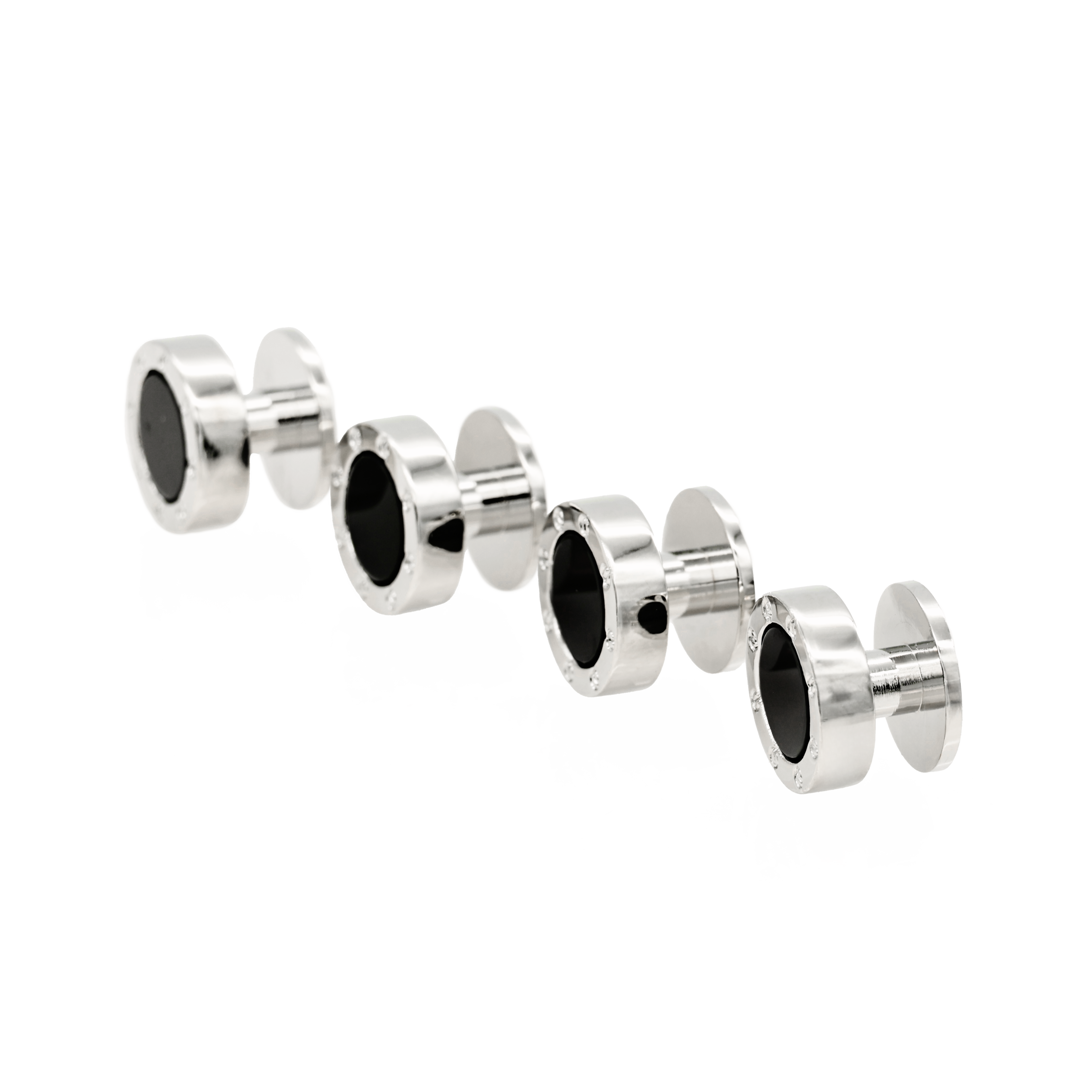 Round rhodium with onyx screw design shirt stud (pack of 4)
